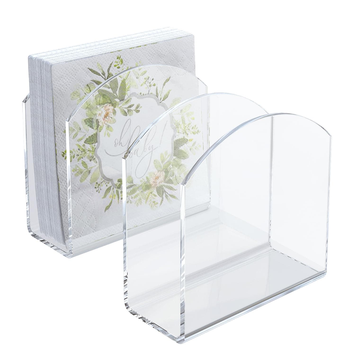 Napkin Holder, 2 Pack Clear Acrylic Napkin Tissue Holder for Table,Tissue Paper Cocktail Napkin Holder for Kitchen, Dinner Napkin Dispenser for Bar, Restaurant