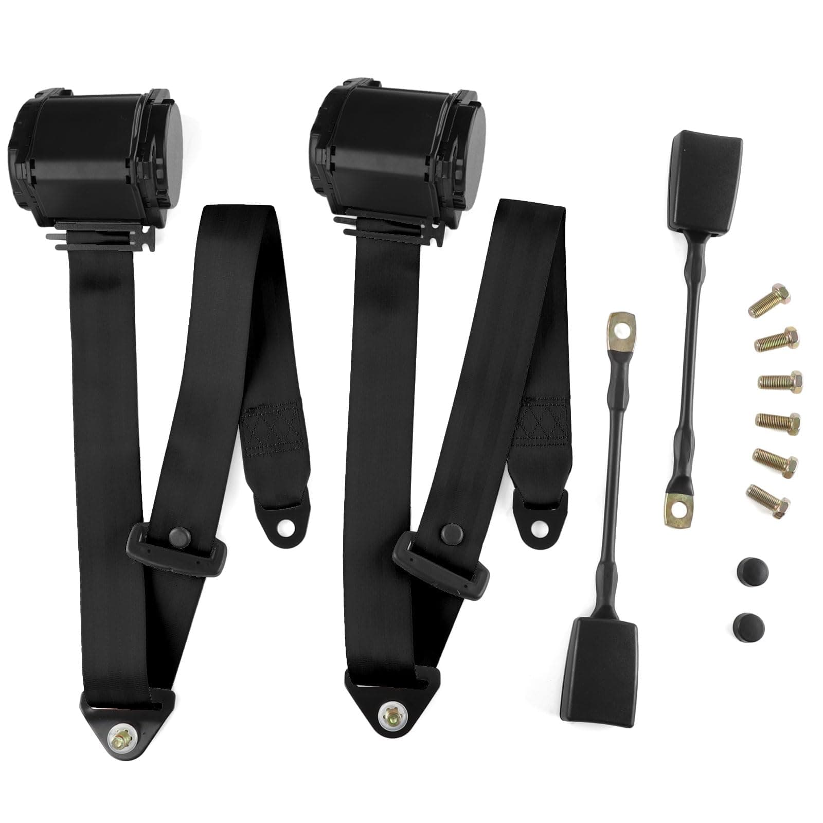 2PCS Universal 3Point Retractable Adjustable Belts for Golf Cart, UTV, Minivan, RV, Truck, Forklift (Black)