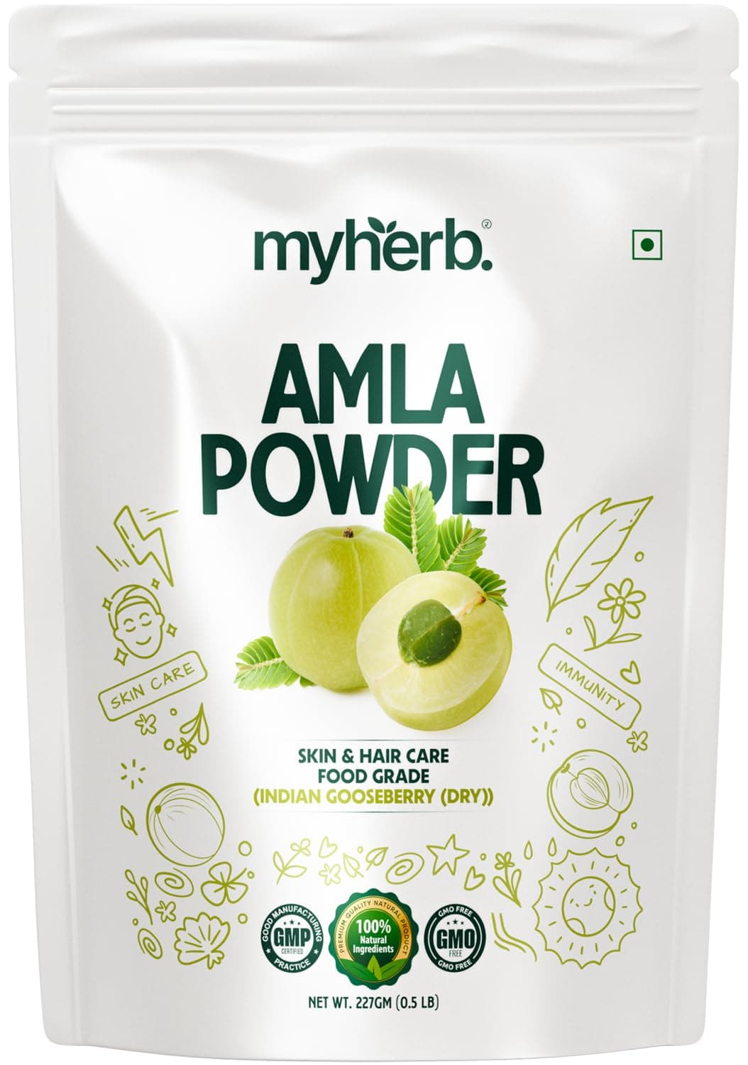 MYHERB 100% Natural Organic Amla Indian Gooseberry Powder (Dry), For Skin & Hair Care Food Grade, For Men & Women (227 Gm/0.5 Lbs)