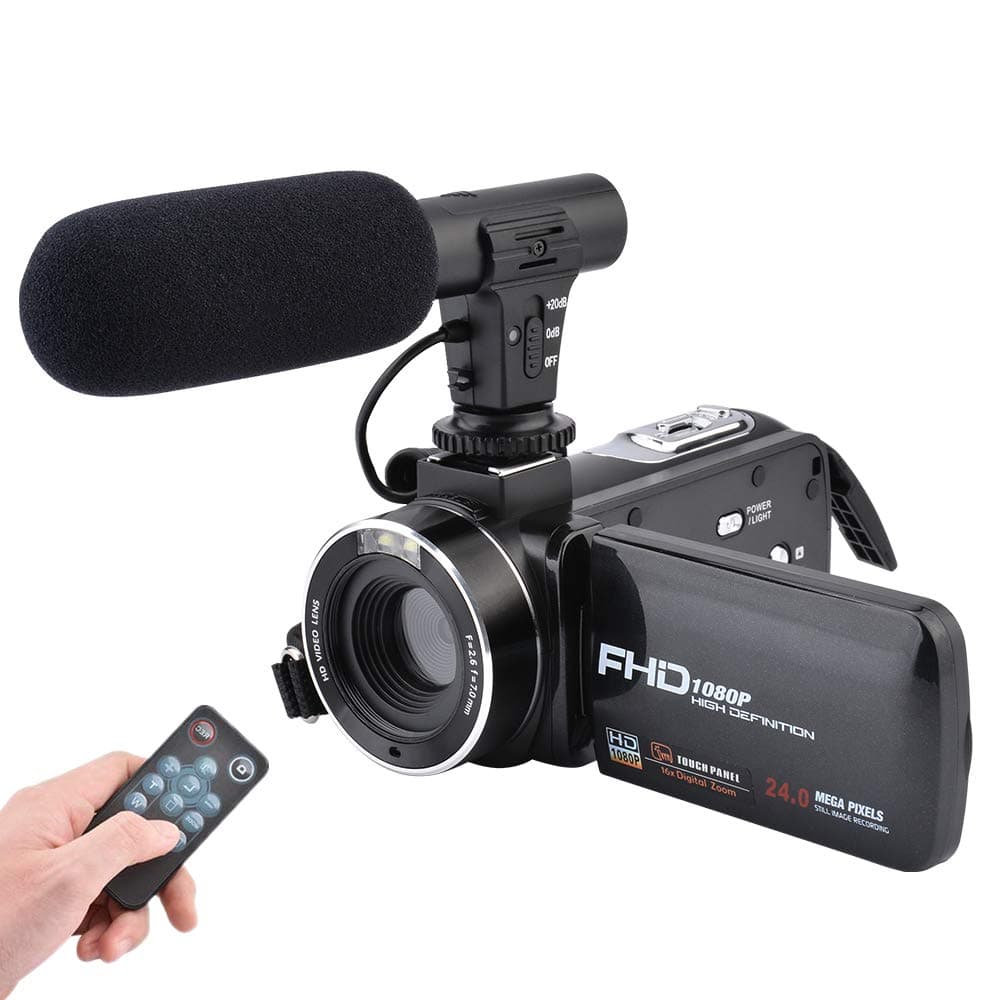 Video Camera Camcorder Digital Vlogging Camera 3.0 Inch LCD Touch Screen Recorder FHD 1080P 24MP Digital Camcorder with External Microphone and Remote Control 270 Degree Rotation