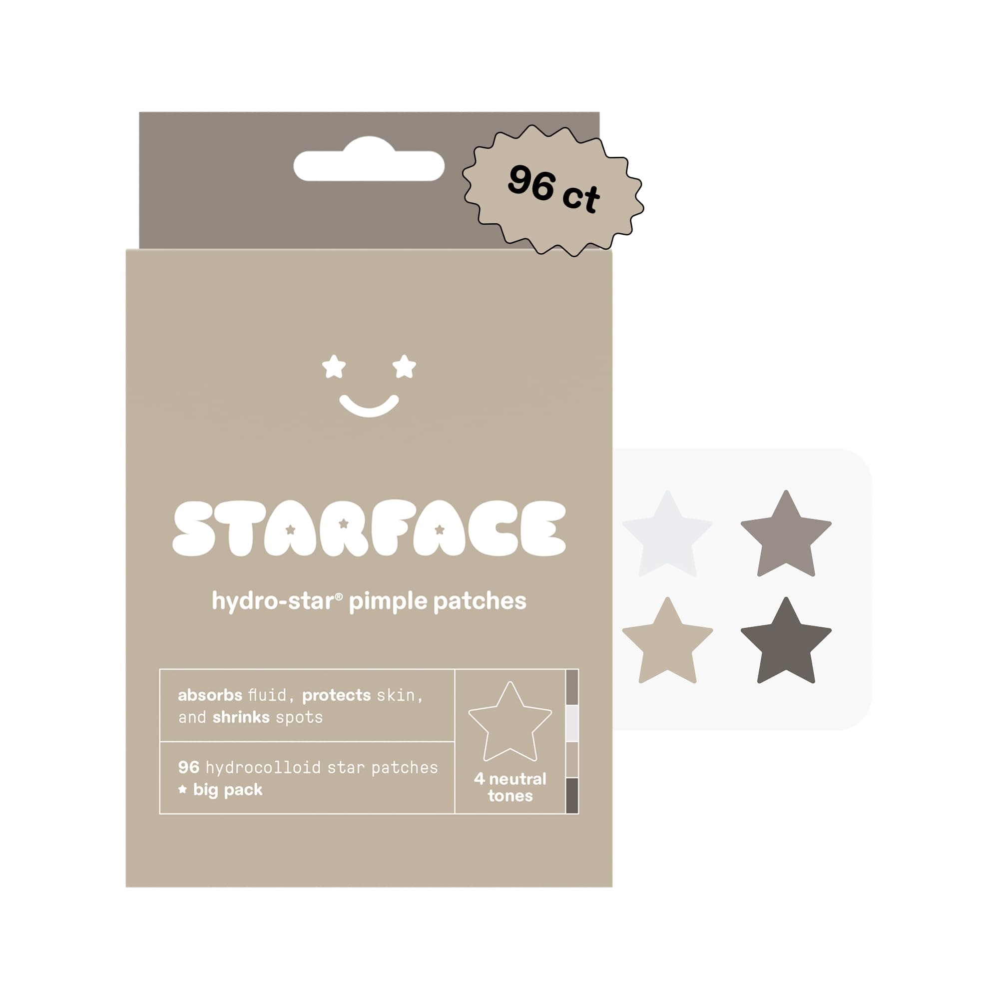 Starface Hydro-Star Earth Pimple Patches BIG PACK, Hydrocolloid, Clinically Proven Spot Shrinking in 6 Hours, Absorb Fluid, Reduce Redness, 4 Neutral Colors, Vegan, Cruelty-Free Skincare (96 Count)