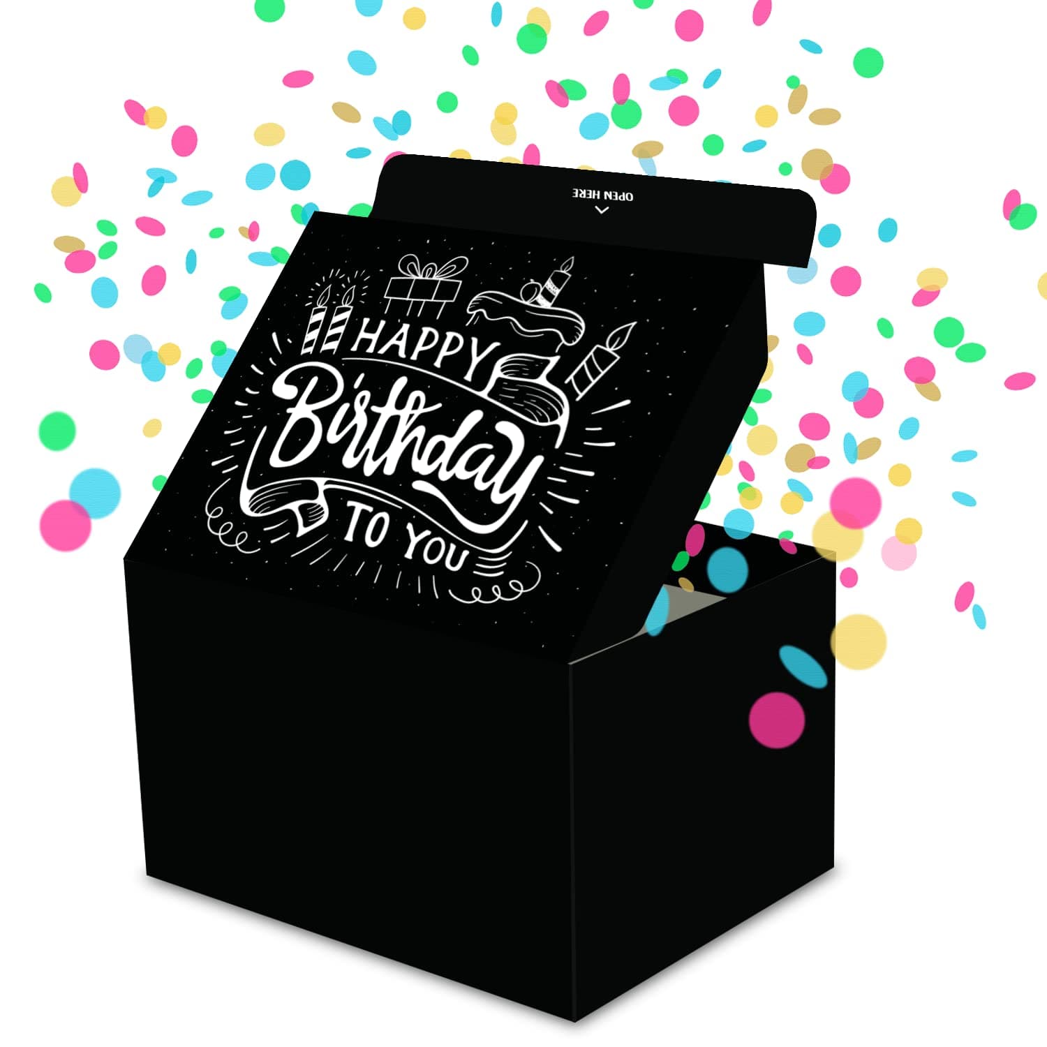 Gift Box Surprise Exploding Confetti Kit (Black Premium) Happy Birthday, Prank Pop Up 7.2x5.5x4.3 in.