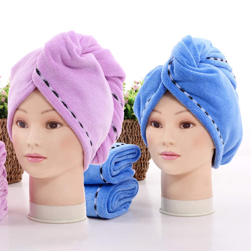 Lili 2 Packs Hair Towel Wrap Turban Microfiber Drying Bath Shower Head Towel with Buttons, Quick Magic Dryer, Dry Hair Hat, Wrapped Bath Cap (D005)