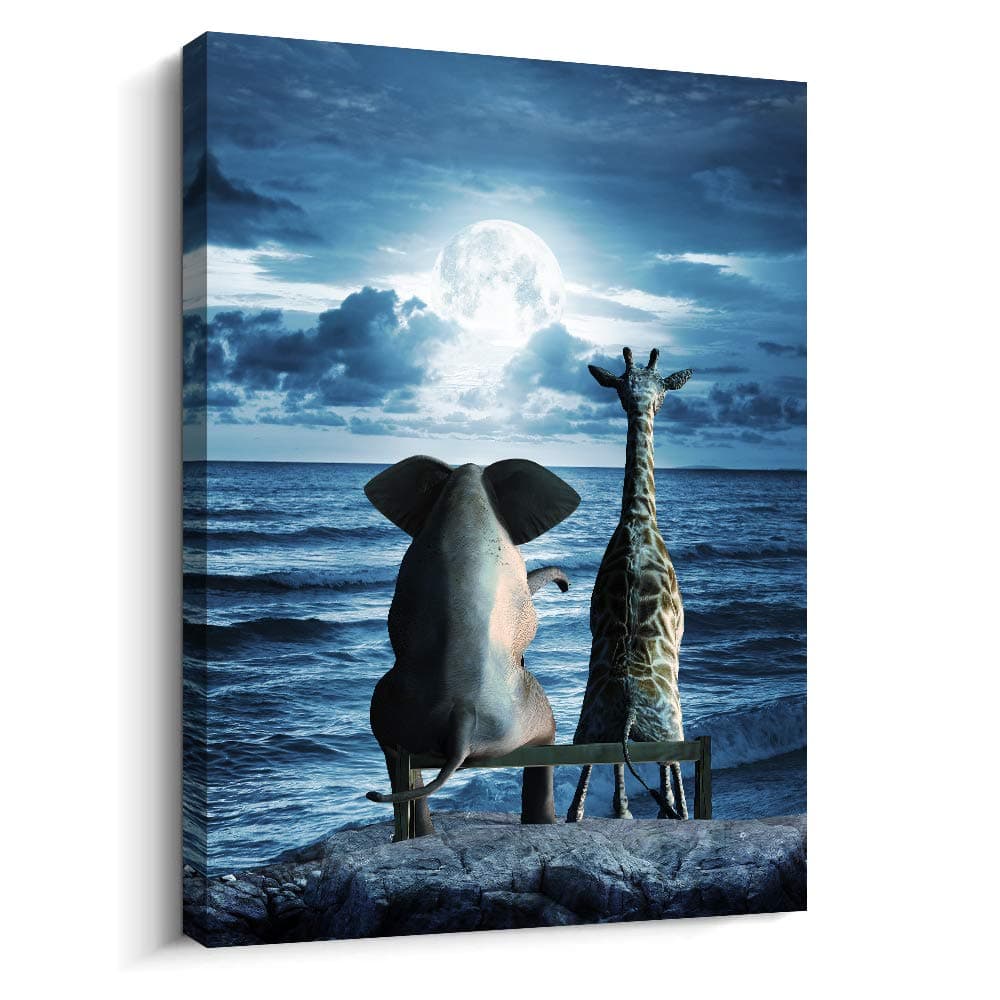Canvas Wall Art For Bedroom Wall Decor For Office Modern Family Bathroom Canvas Art Animal Elephant Abstract Pictures Artwork Blue Ocean Wall Painting Living Room Ready To Hang Home Decorations