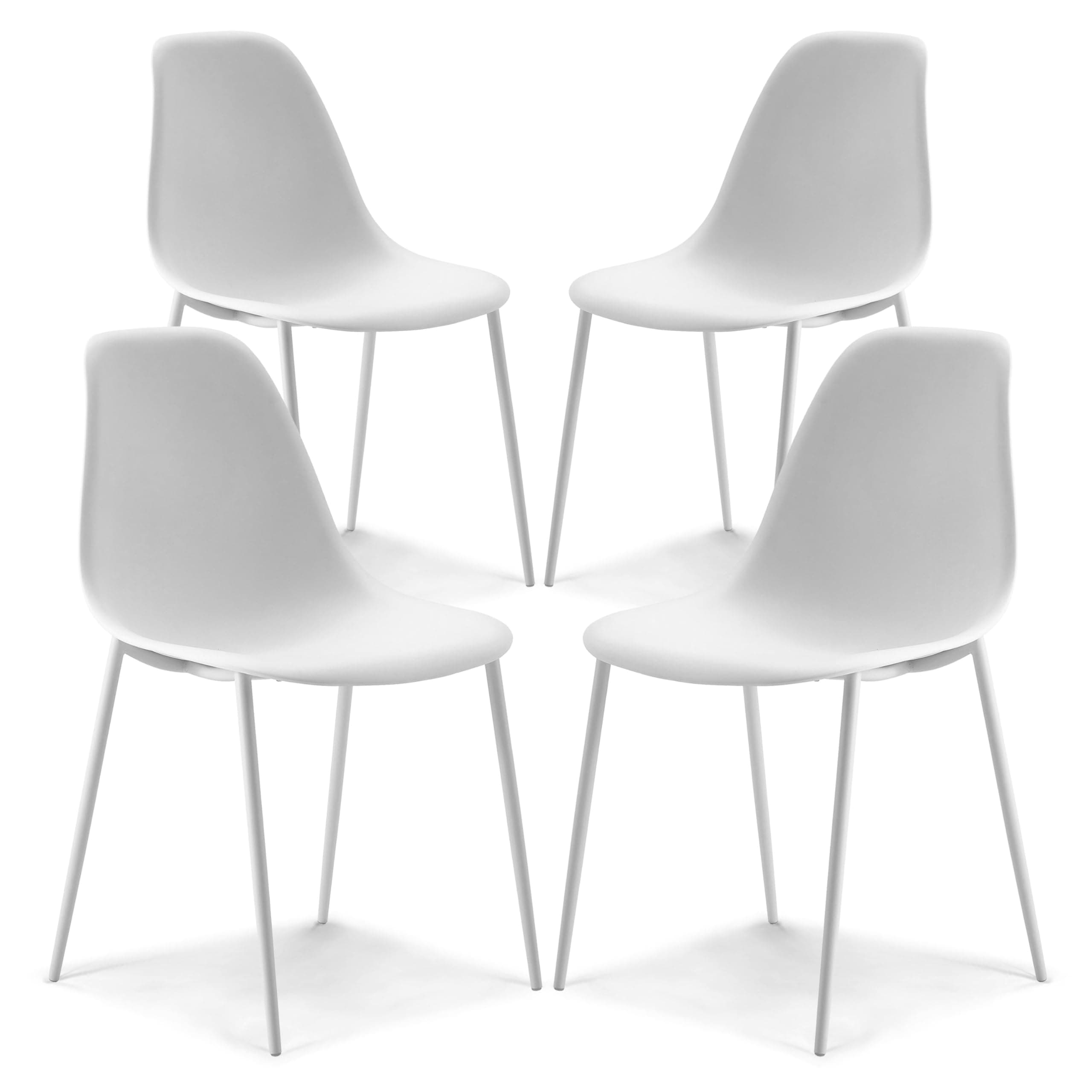 POLY & BARKIsla Modern Kitchen Chairs Set of 4 - Plastic Dining Chair with Metal Legs - Quick Assembly Simple Cafe Chairs Plastic for Indoor or Outdoor - White