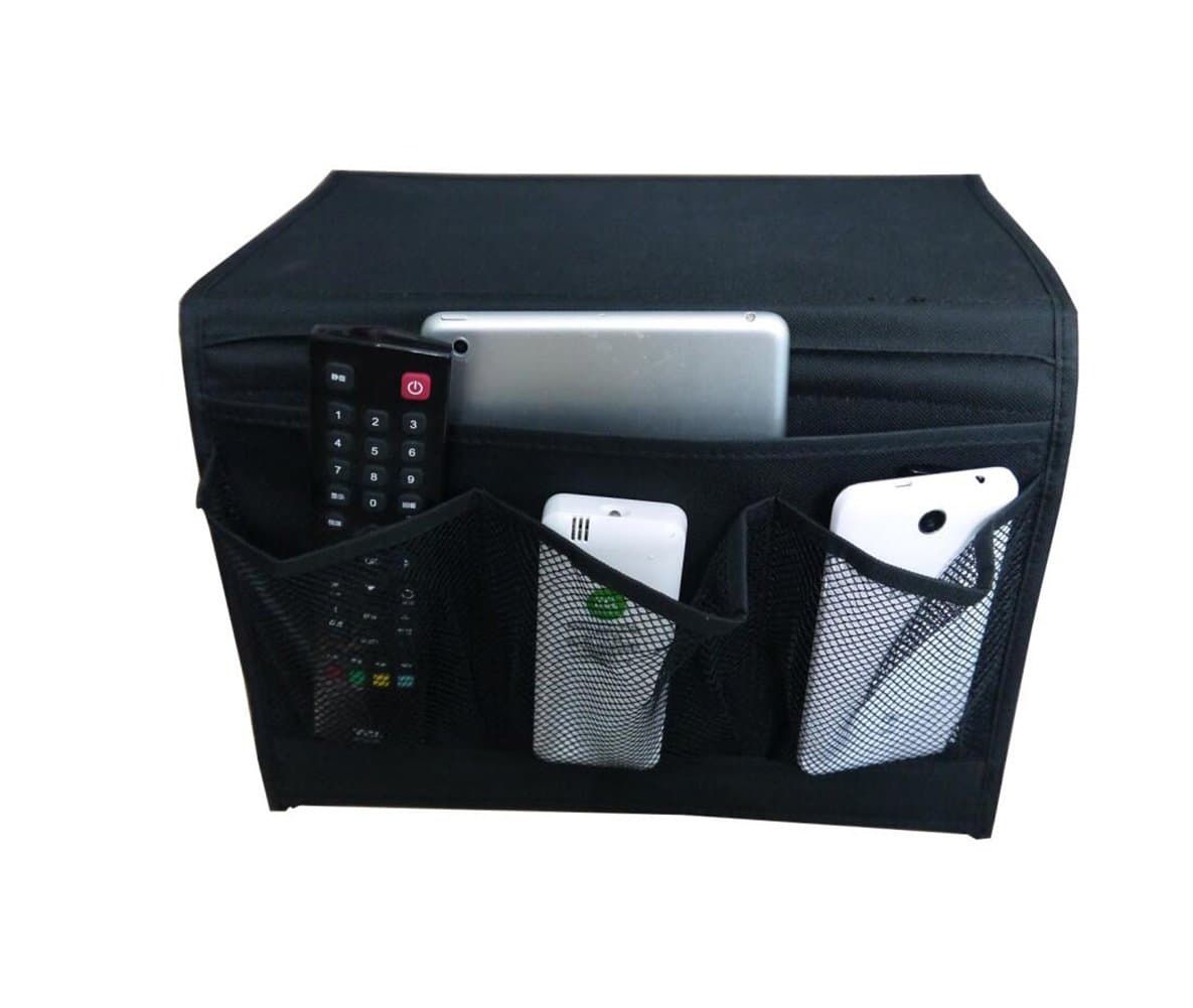 Smilesun Bedside Storage Organizer Bedside Caddy Sofa Storage Organizer Table Cabinet Storage Organizer for Tablet Magazine Phone Remotes - All Within Arms Reach (Black, 4 Pockets)