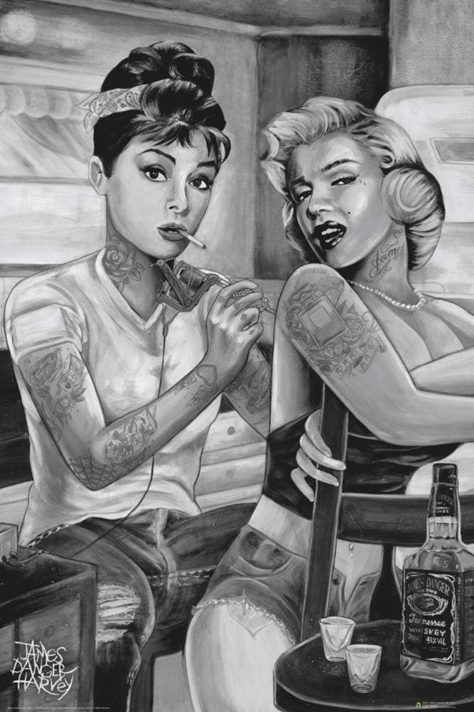Marilyn & Audrey Tattoo Scene by James Danger Harvey Poster 24x36 inches