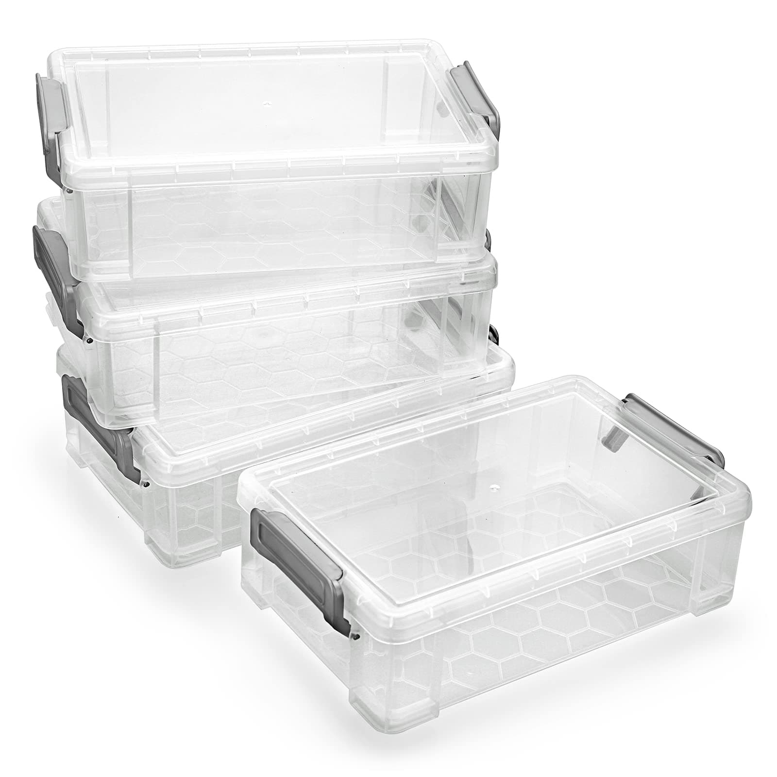 4 Pack Extra Large Capacity Plastic Pencil Box Stackable Translucent Clear Office Supplies Storage Organizer for Gel Pens Erasers Tape Pens Markers etc(Grey)