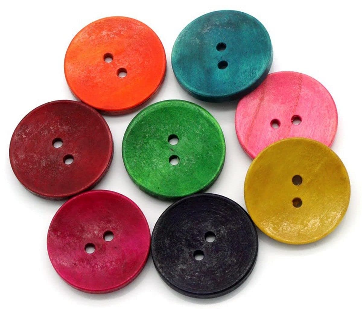 Sadingo wooden buttons, 50 pieces, 3 cm, colourful mix, red, green, yellow, blue, pink, large buttons set for sewing and crafting