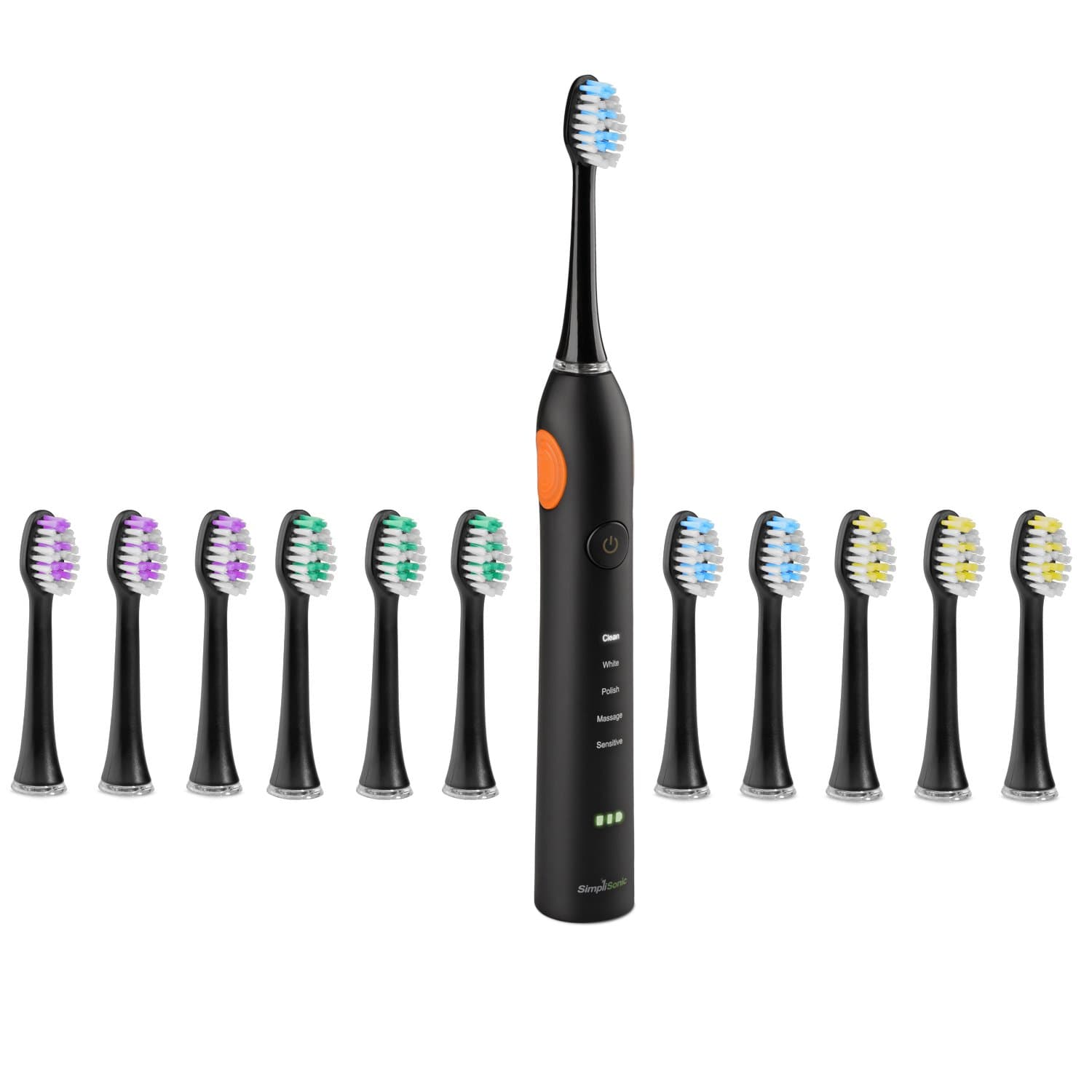 Ultrasonic Rechargeable Electric Toothbrush Premium Package w/ 12 Heads (Black)