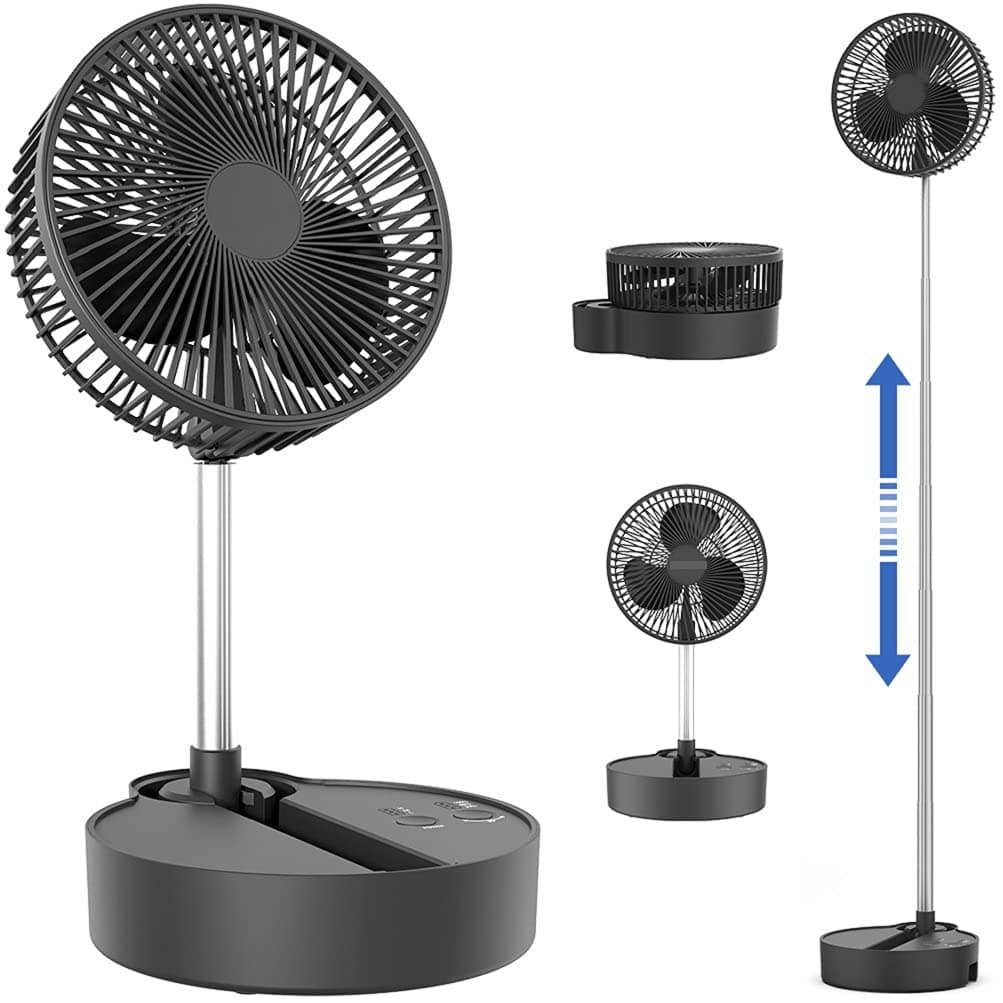 Oscillating Standing Fan-Portable & Foldable, Rechargeable Battery Operated Fan, Used as a Floor Fan or a Desk Fan, Adjustable Height, 8 inch 10000mAh, Quiet