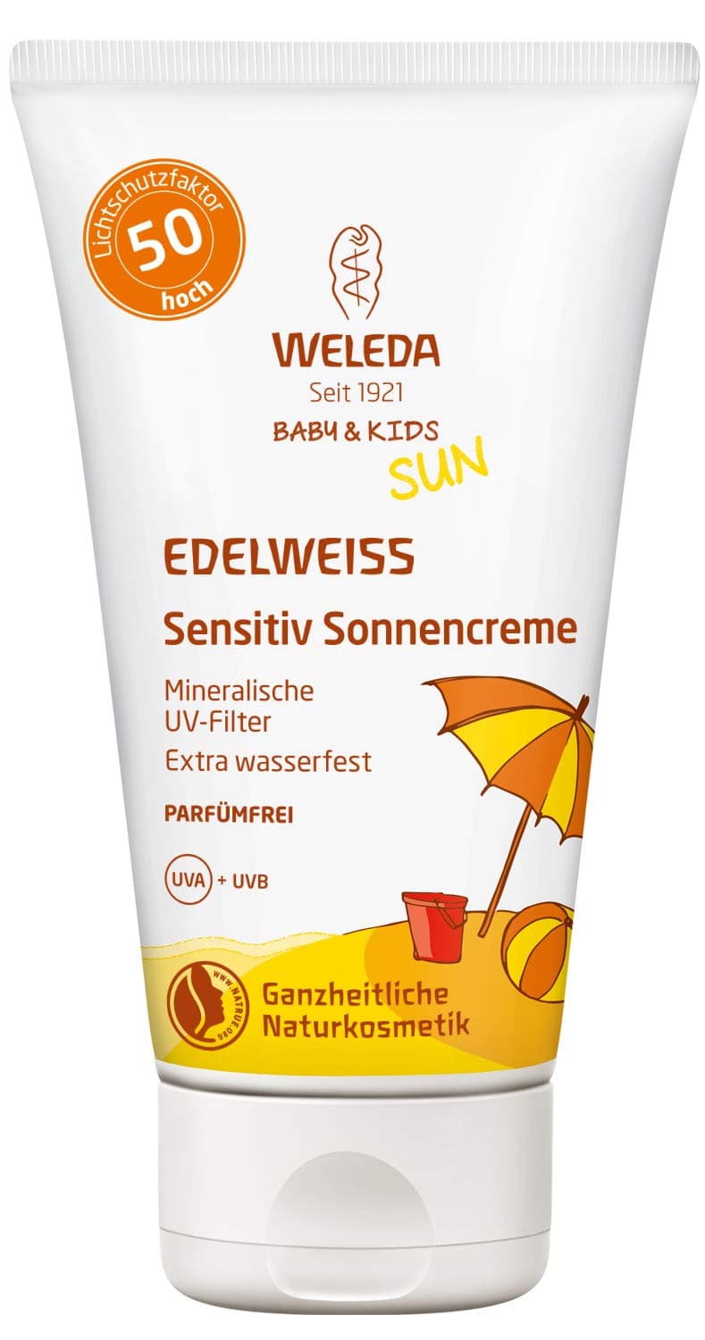Baby and Kids Edelweiss Sensitiv Sonnencreme LSF 50, wasserfester Naturkosmetik Sonnenschutz für sensible Haut von Kindern und Babys, hoher Lichtschutzfaktor gegen UV Strahlung (1 x 50 ml)