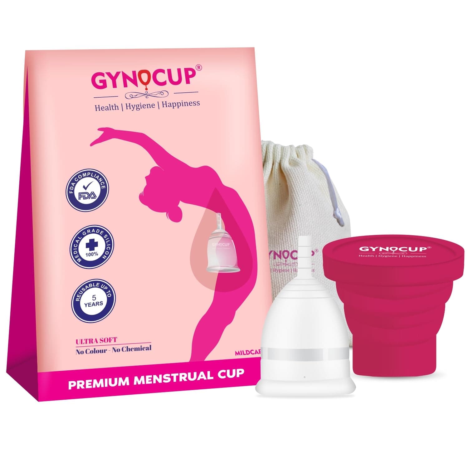 GYNOCUPGynoCup Reusable Menstrual Cup for Women (White, Small) | Includes Sterilizer | Ultra Soft, Odor & Rash Free | Leak-Proof Protection Up to 10–12 Hours | FDA Approved | Medical-Grade Silicone