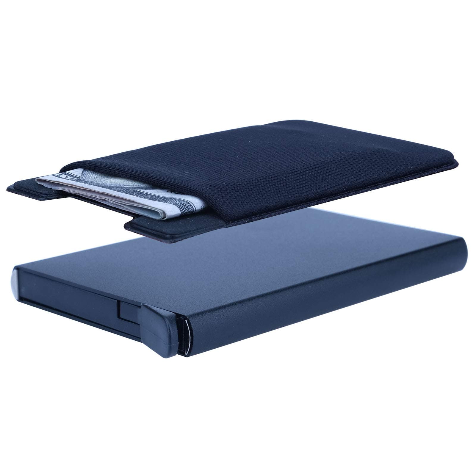 BOHONG 2PCS Aluminum Credit Cards Holder Pop Up Slim Card Wallet RFID Blocking Card Protector(Black)-1pc & Minimalist Wallet Vertical Card/Money Holder-1pc