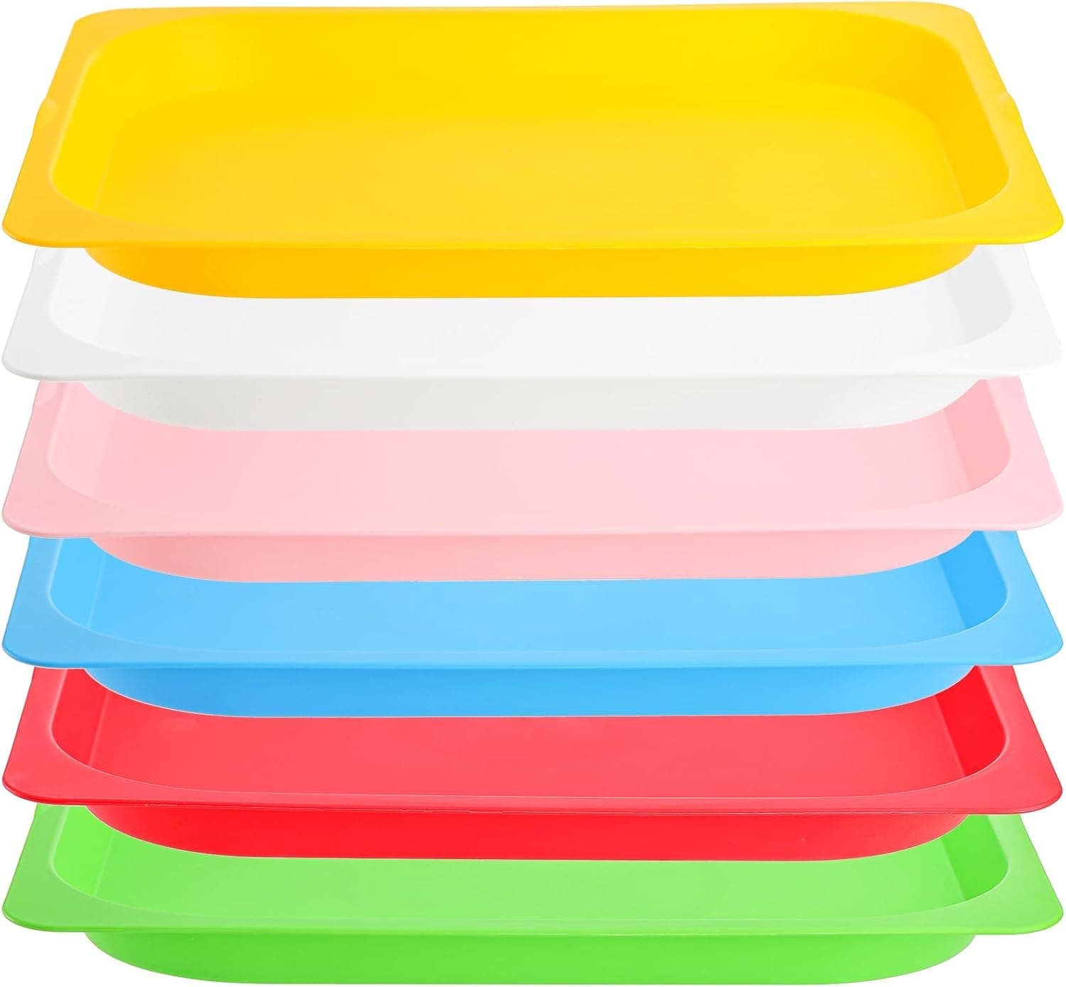 Elsjoy Set of 6 Large Plastic Activity Trays, 38 x 30cm Colorful Art Trays Stackable Craft Tray, Arts and Crafts Organizer Tray Shallow Serving Platters for Kids, School, Classroom, DIY Projects