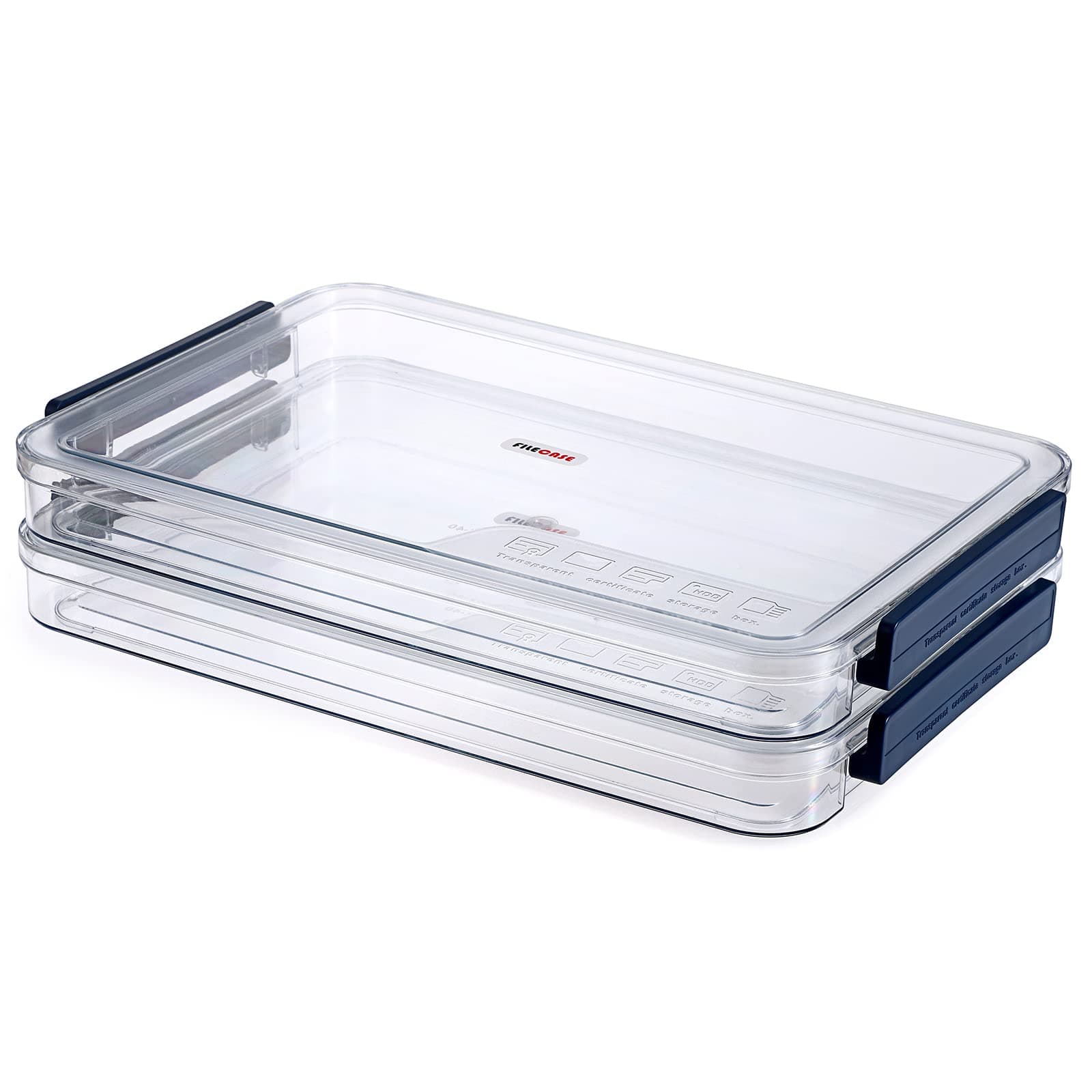 BTSKY 2 Pack Clear Plastic Stackable Storage Box File Protector Case Organizer Portable Project Case Document Holder for 8.5 x 11 Letter A4 File Paper, Plastic Storage Box Office Documents