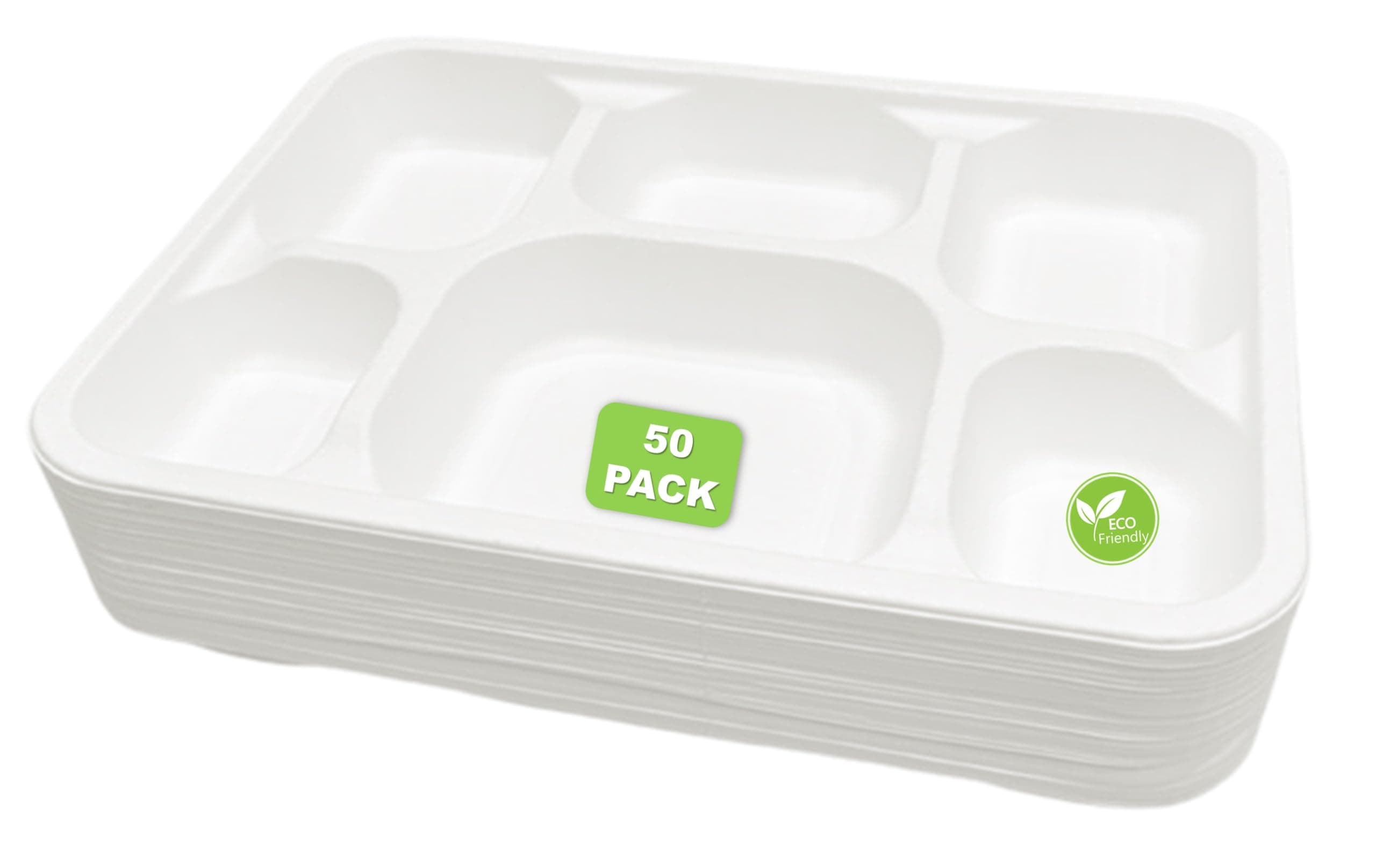 6 Compartment Bagasse Plates Biodegradable & Compostable ECO Friendly Dinner Party Plates Perfect for Everyday USE Party Picnic BBQ (50)