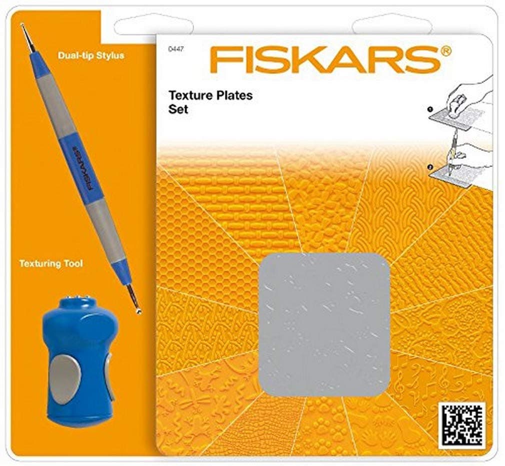 Fiskars Embossing Plates Starter Set, with 6 Double-Sided Plates and Embossing Pin, 1003731