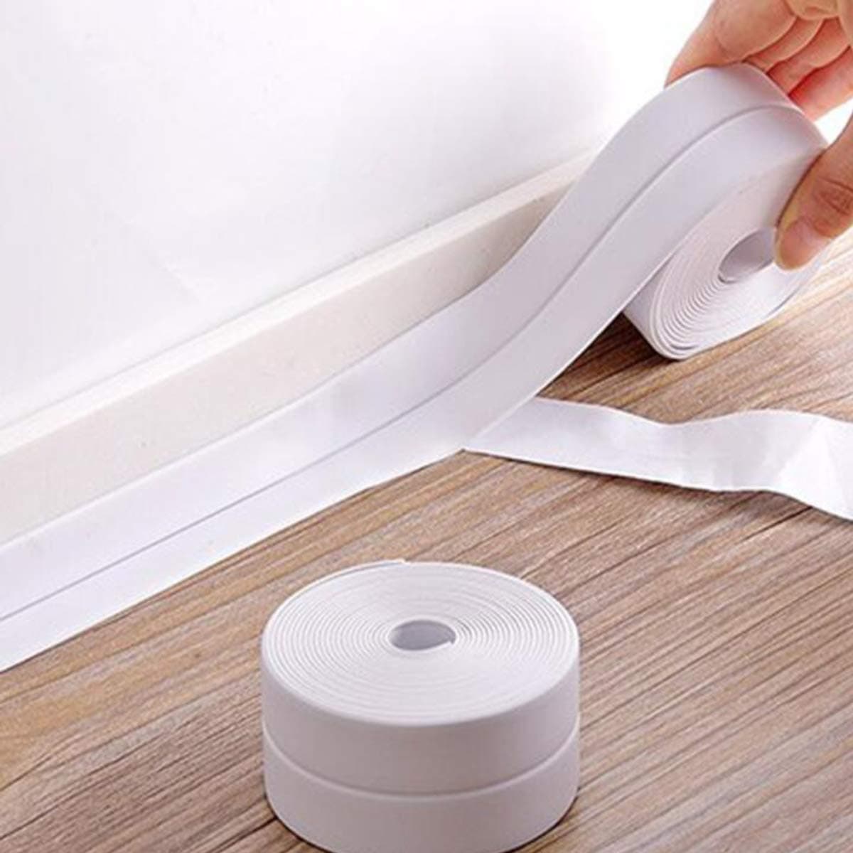 SNOFER Tape Caulk Strip, PVC Self Adhesive Caulking Sealing Tape for Kitchen Sink Toilet Bathroom Shower and Bathtub, 3.2m*3.8cm (1 PCS)(White Color)