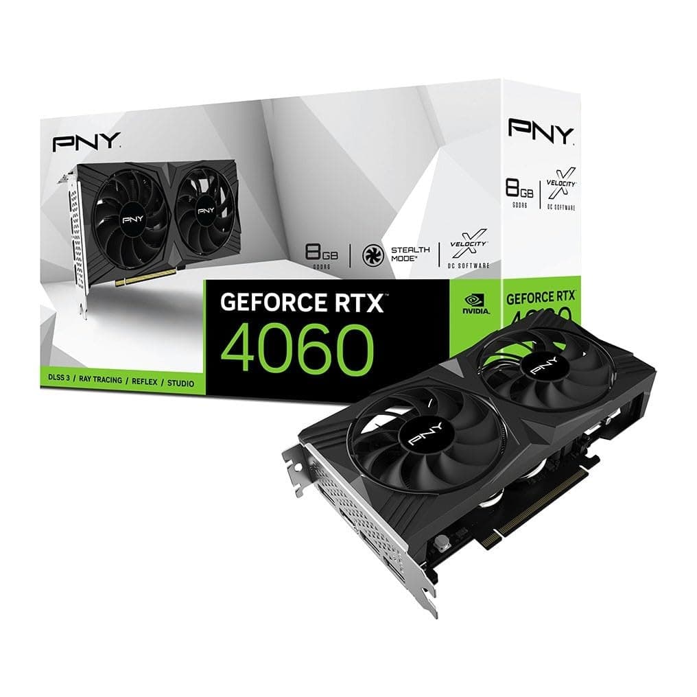 PNY GeForce RTX™ 4060 8GB Verto™ Dual Fan Graphics Card DLSS 3 (128-bit, PCIe 4.0, GDDR6, HDMI/DisplayPort, Supports 4k, 2 Slot)