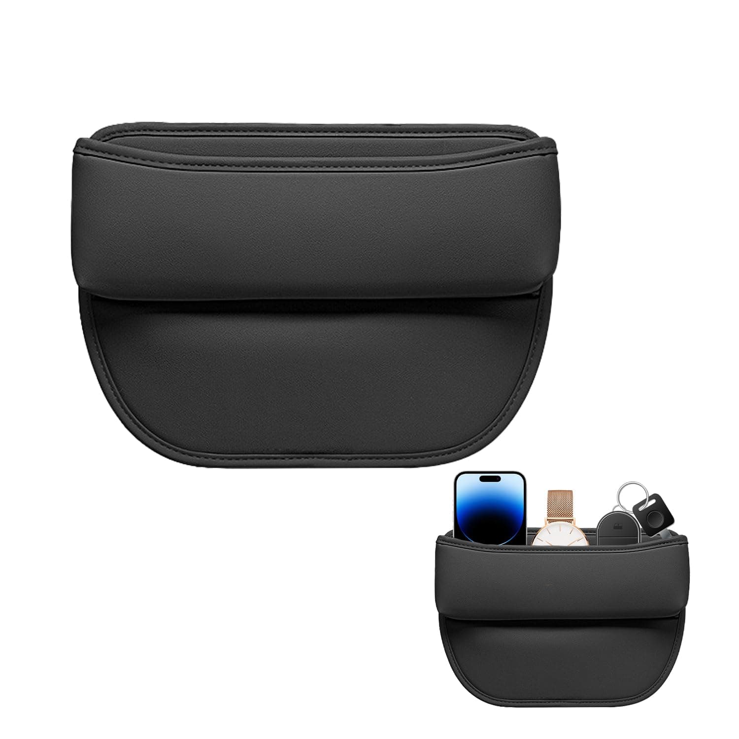 1pcs Black Car Organizer Bag, Sewn Seat Storage Side Pocket, Car Gap Seat Organizer, Front Seat Console Pocket, Store Cell Phone, Keys