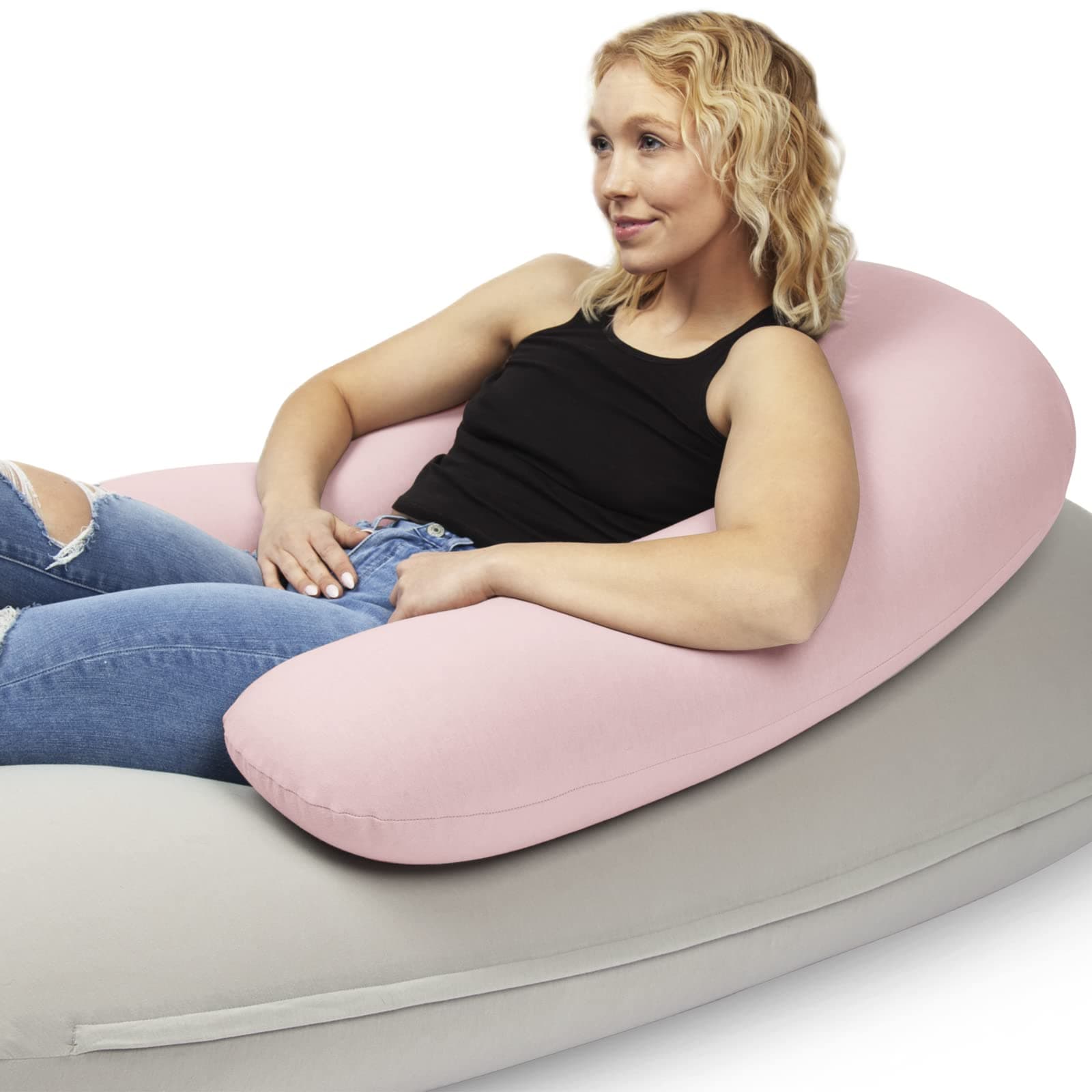 MOONPOD Crescent Backrest for Bean Bag Chair for The Family - Zero-Gravity Ergonomic Pillow for Neck & Back Support w/Micro-Bead Filling (Pink)