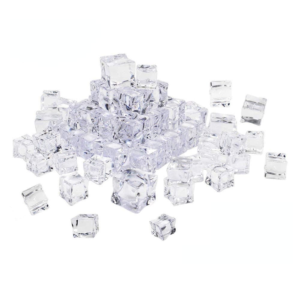 DXIA 50Pcs Artificial Acrylic Ice Cubes, Clear Fake Ice Cubes, Fake Diamonds Plastic Ice Cubes, 20mm Plastic Ice Cubes, Ice Cubes Home Display Decor for Home Decoration Wedding Display Vase Fillers