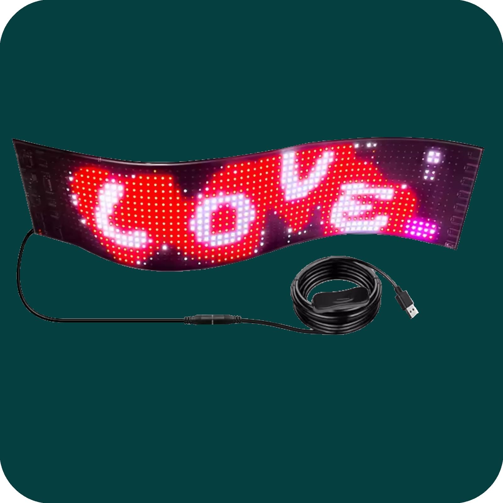 LED Display Sign - Full-Color Programmable, USB & Bluetooth Control. Perfect for Car, Store, School, Home, Party Displays