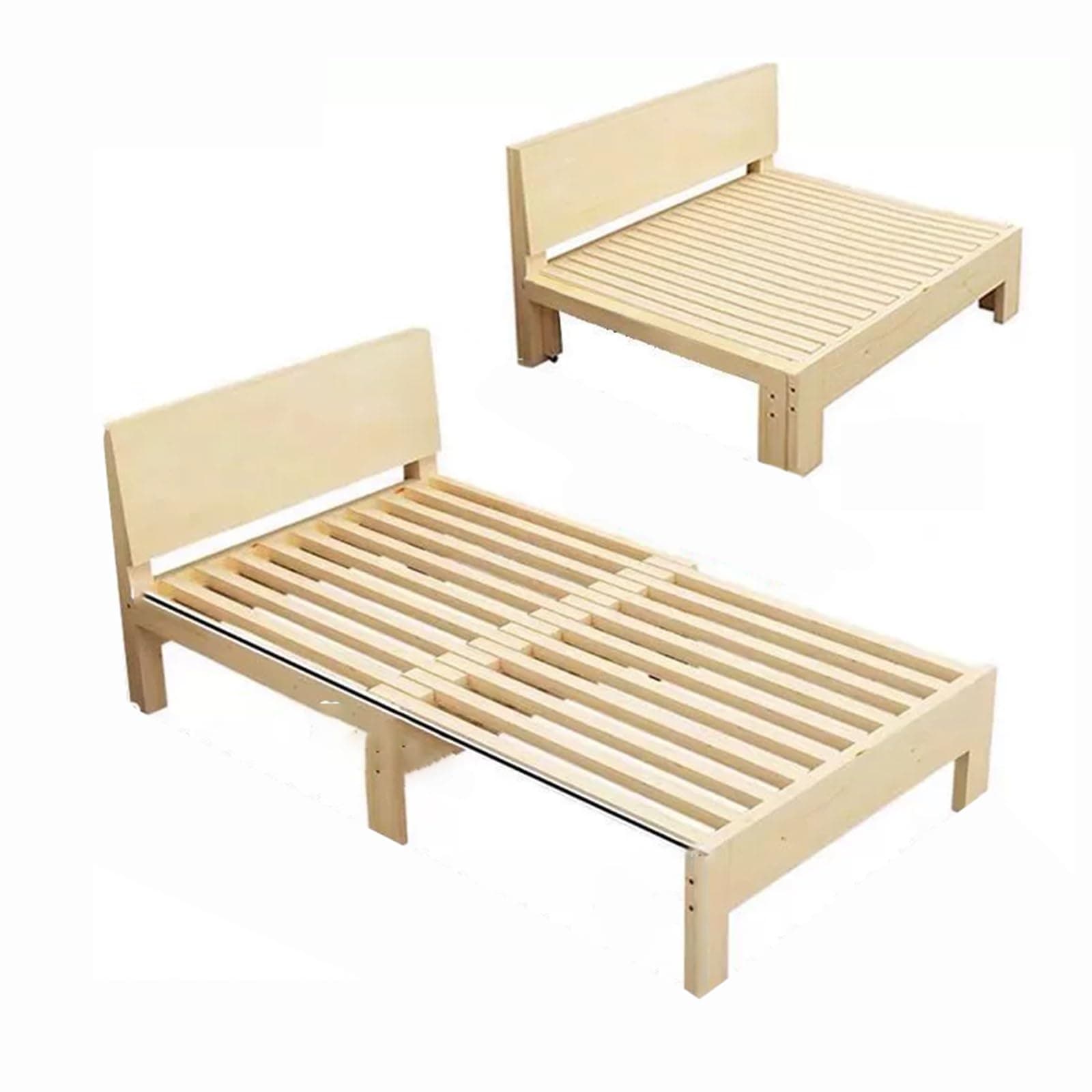 Foldable Wooden Bed Frame with Pull-Out Extension Adjustable Sofa Bed Retractable Guest Bed with Headboard and Sliding Wheels for Daytime Napping(70cm)