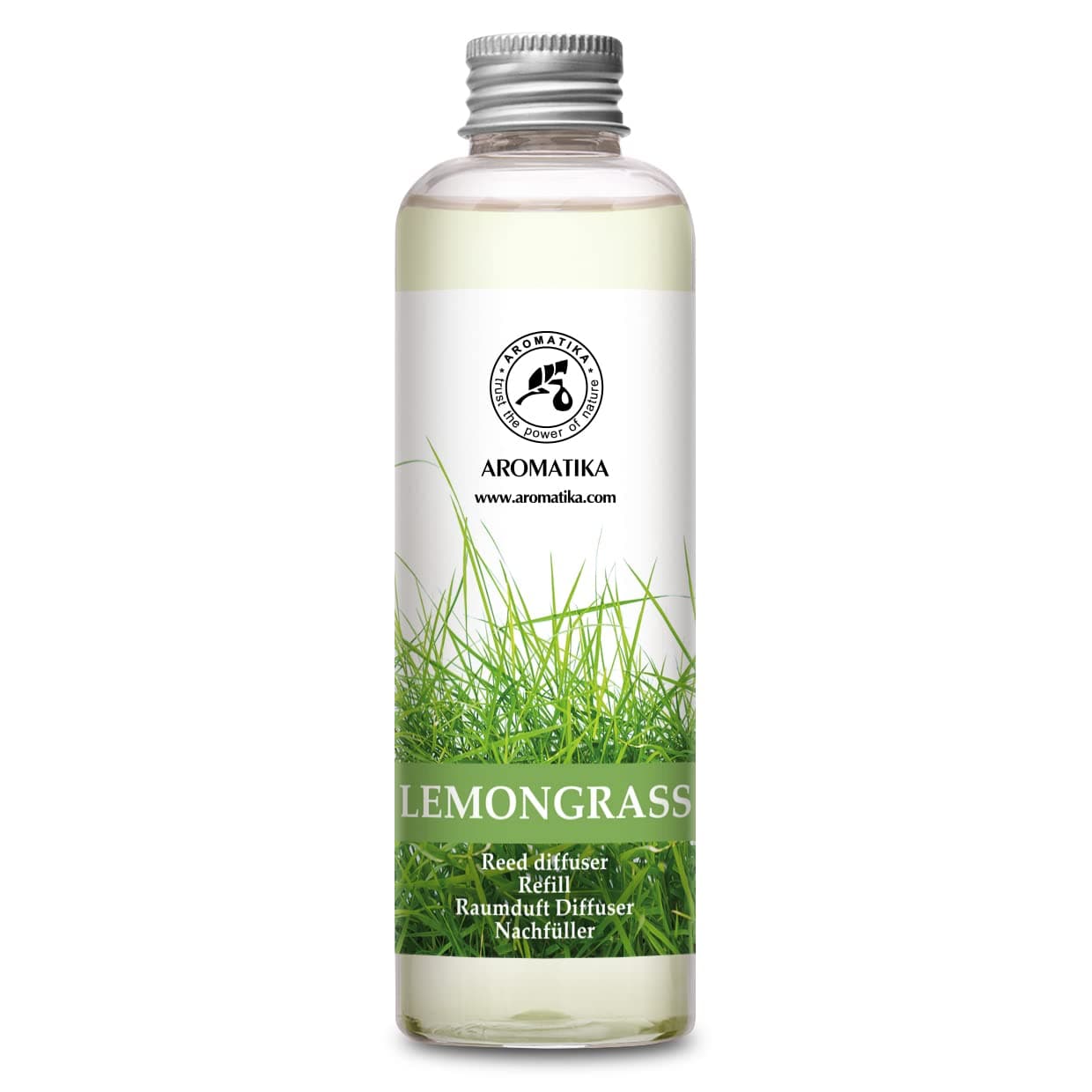 Lemongrass Reed Diffuser Refill w/Natural Essential Lemongrass Oil 200ml - Fresh & Long Lasting Fragrance - 0% Alcohol - Best for Aromatherapy - Home - Office - Fitness Club - Restaurant - Boutique