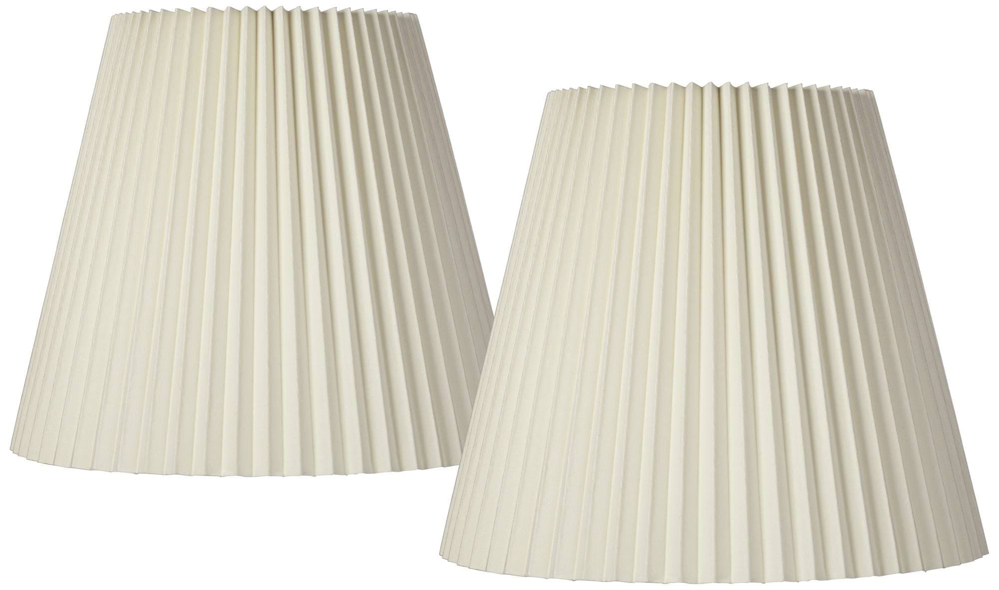 Set of 2 Pleated Empire Lamp Shades Ivory Large 10" Top x 17" Bottom x 14.75" High Spider with Replacement Harp and Finial Fitting - Springcrest