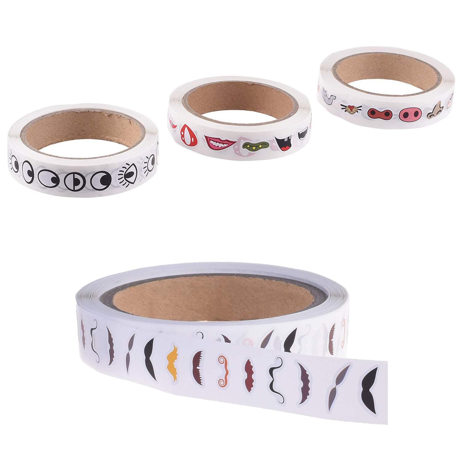 4 Rolls 4000pcs Colorful Eye Nose Mouth Mustache Cute Self Adhesive Stickers Cartoon DIY Sticker Decal for Handmade Crafts Party Favor Décor Notebook Sticker