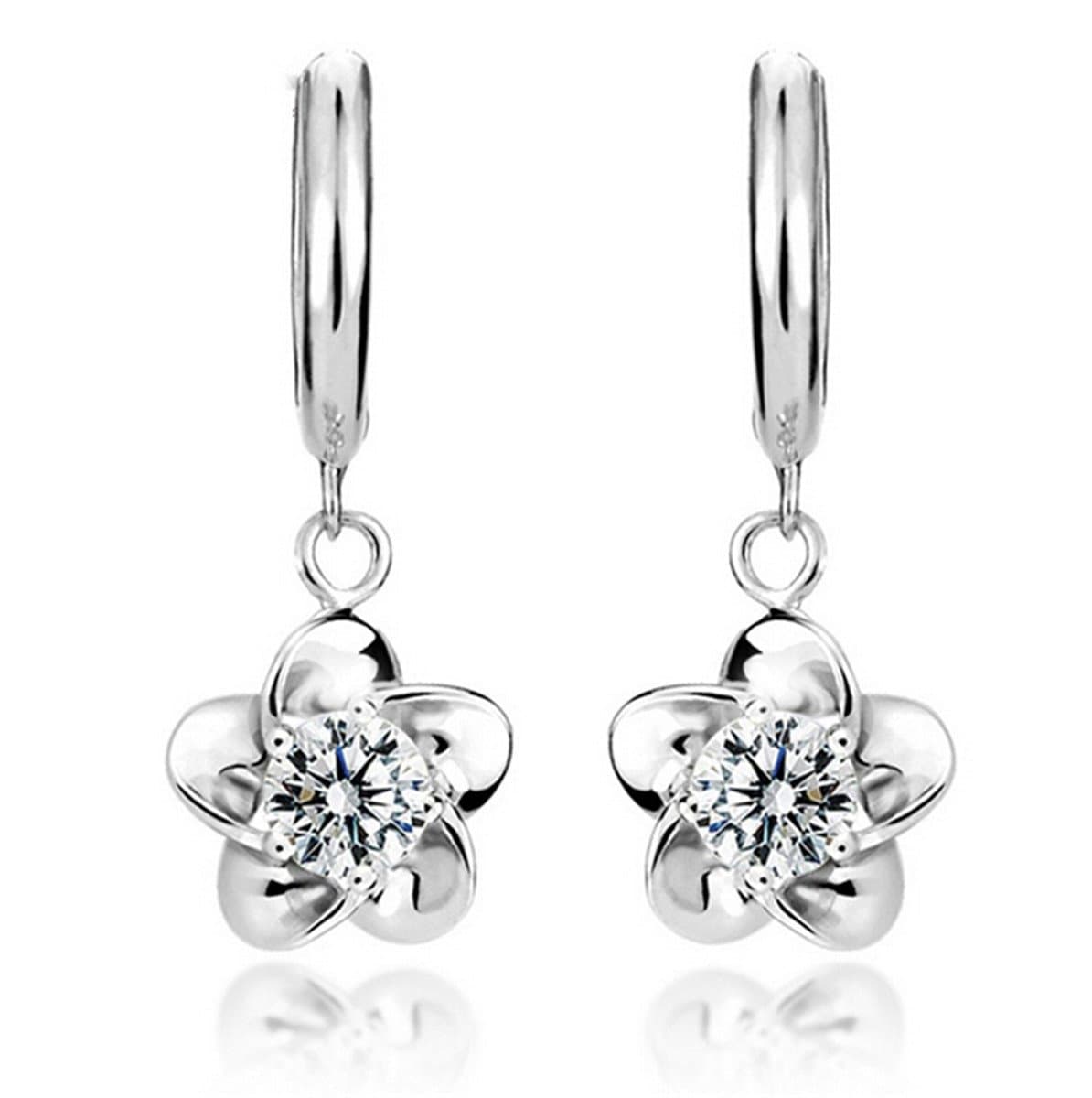 Shawa Creole 925 Sterling Silver Small Flowers 5A Zircon Hoops Sparkle Drop Dangle Earrings Stud for Women Girls Wedding Jewelry