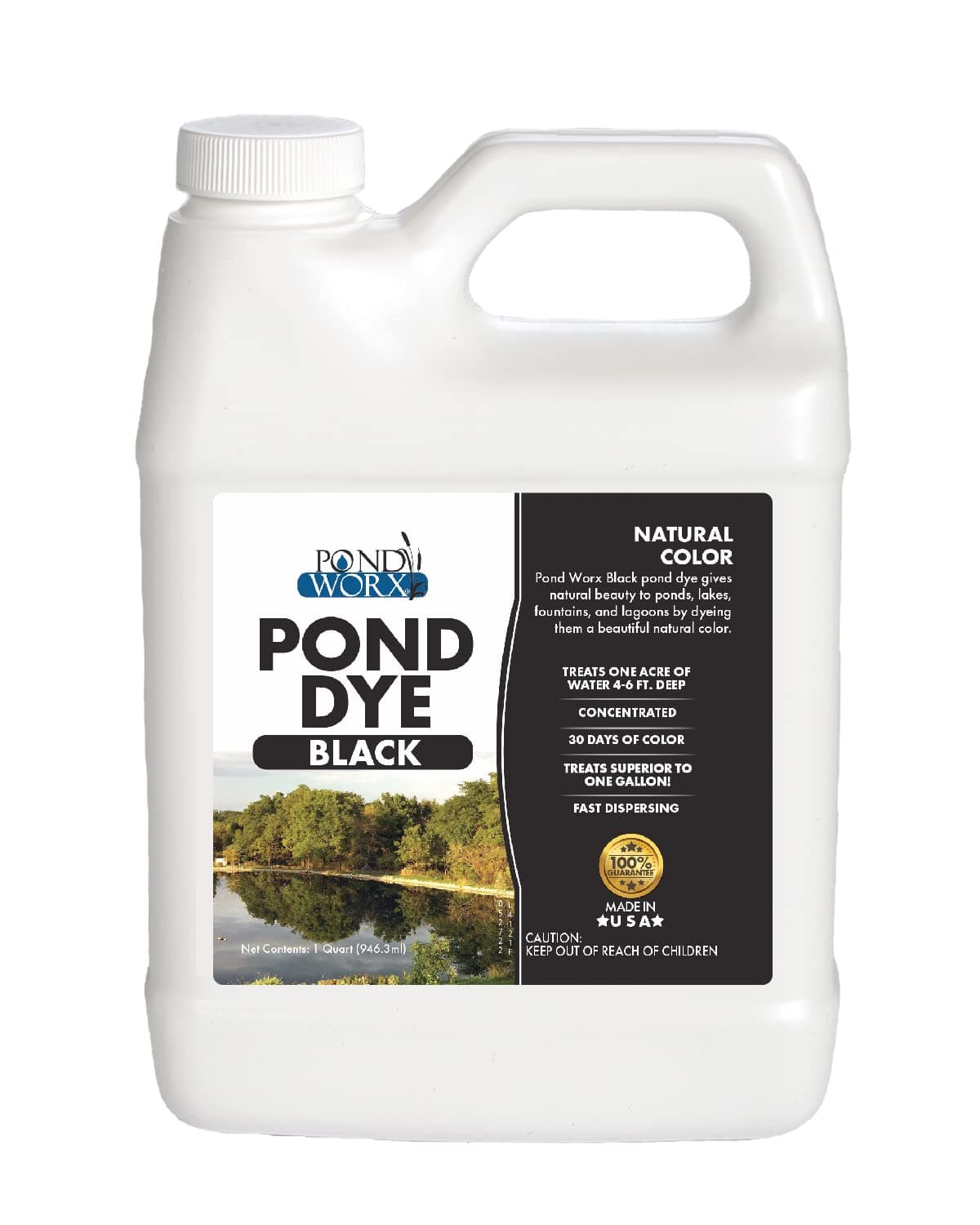 Pond Worx Black Lake and Pond Dye - 4X Concentrated Liquid Pond Colorant – Shades and Protects Your Pond, Treats up to 1 Acre –1 Quart