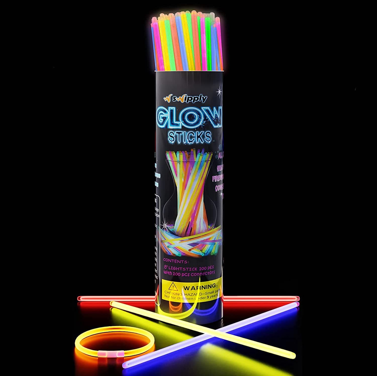 Swipply Glow Sticks Glow in The Dark Party Supplies Set of 100 Stick 8 Colors Fun Magic Cool Toys Games Bracelets Necklaces for Light Birthday Glow Party Favors Neon Halloween Decorations Kids Adults