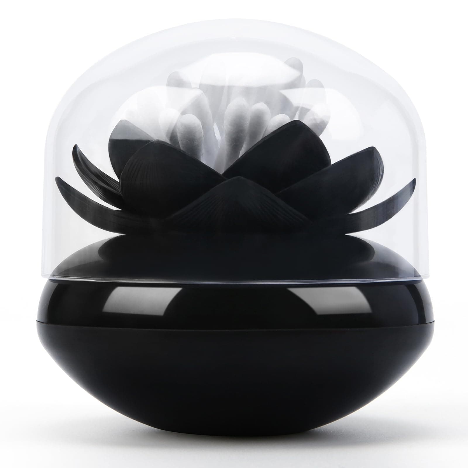 Bloss Lotus Cotton Swab Holder, Cotton Swabs Dispenser, Small Qtips Box, Toothpicks Container, Flower Qtip Holder for Bathroom Decor - Black