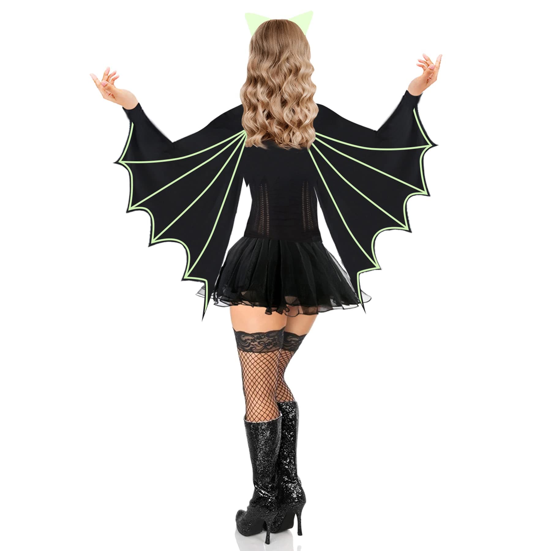 PARTISKYBat Wings Costume Halloween Bat Costume Glow in The Dark Women's Cozy Bat Shrug with Headband