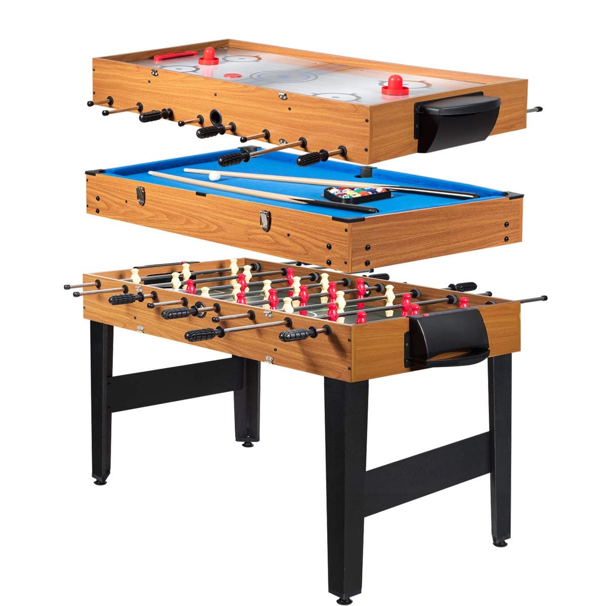 Giantex Multi Game Table 3-in-1 48-Inch Combo Game Table Soccer Billiard Slide Hockey Wooden Soccer Table Game Room Arcade Bar Party Family Night