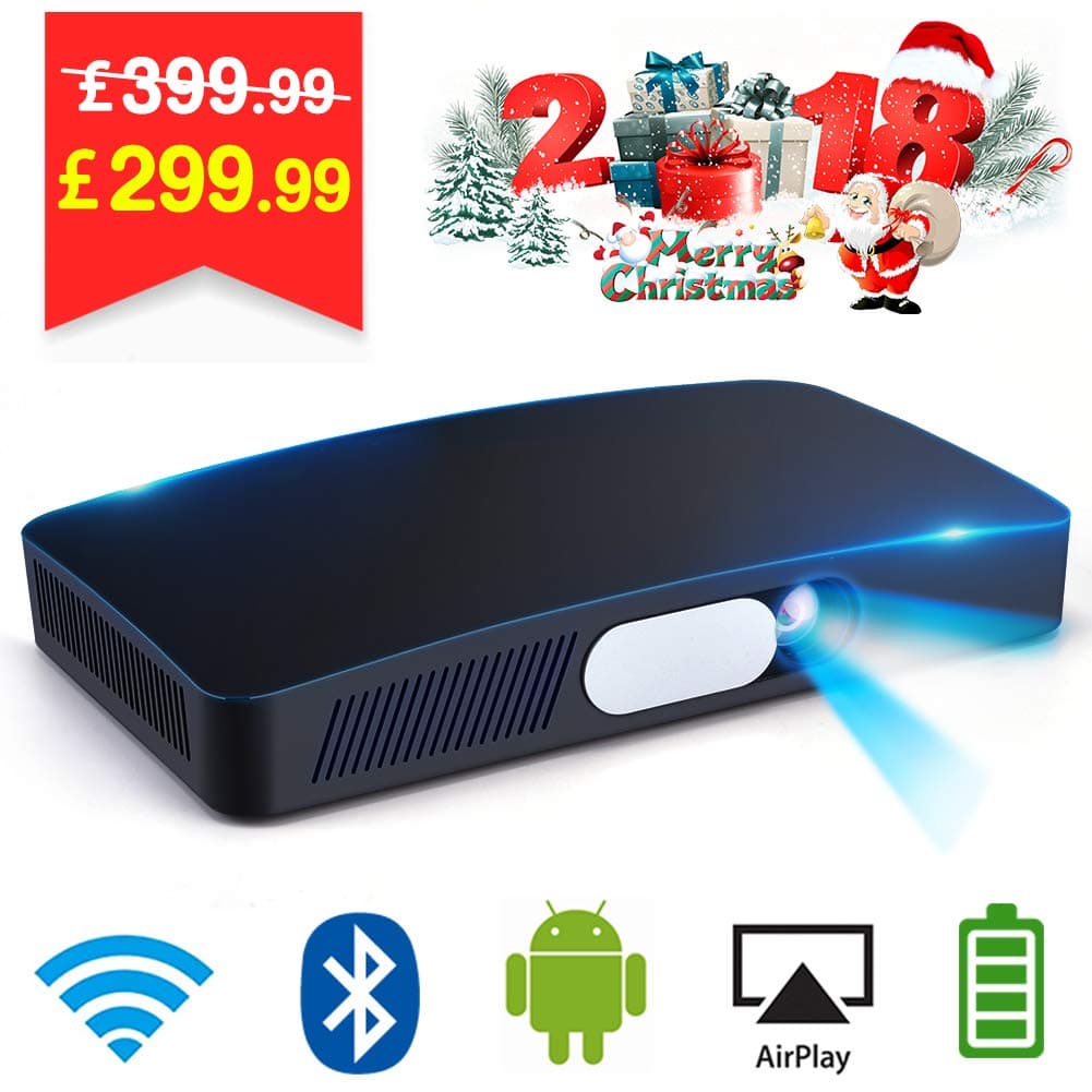 Mini Projector DLP 3000 lumens HD Support 1080P Full HD with WiFi Bluetooth Built-in Battery 8000mAh Android OS HDMI USB SD Card Portable Projector Multimedia for Home and Office Use