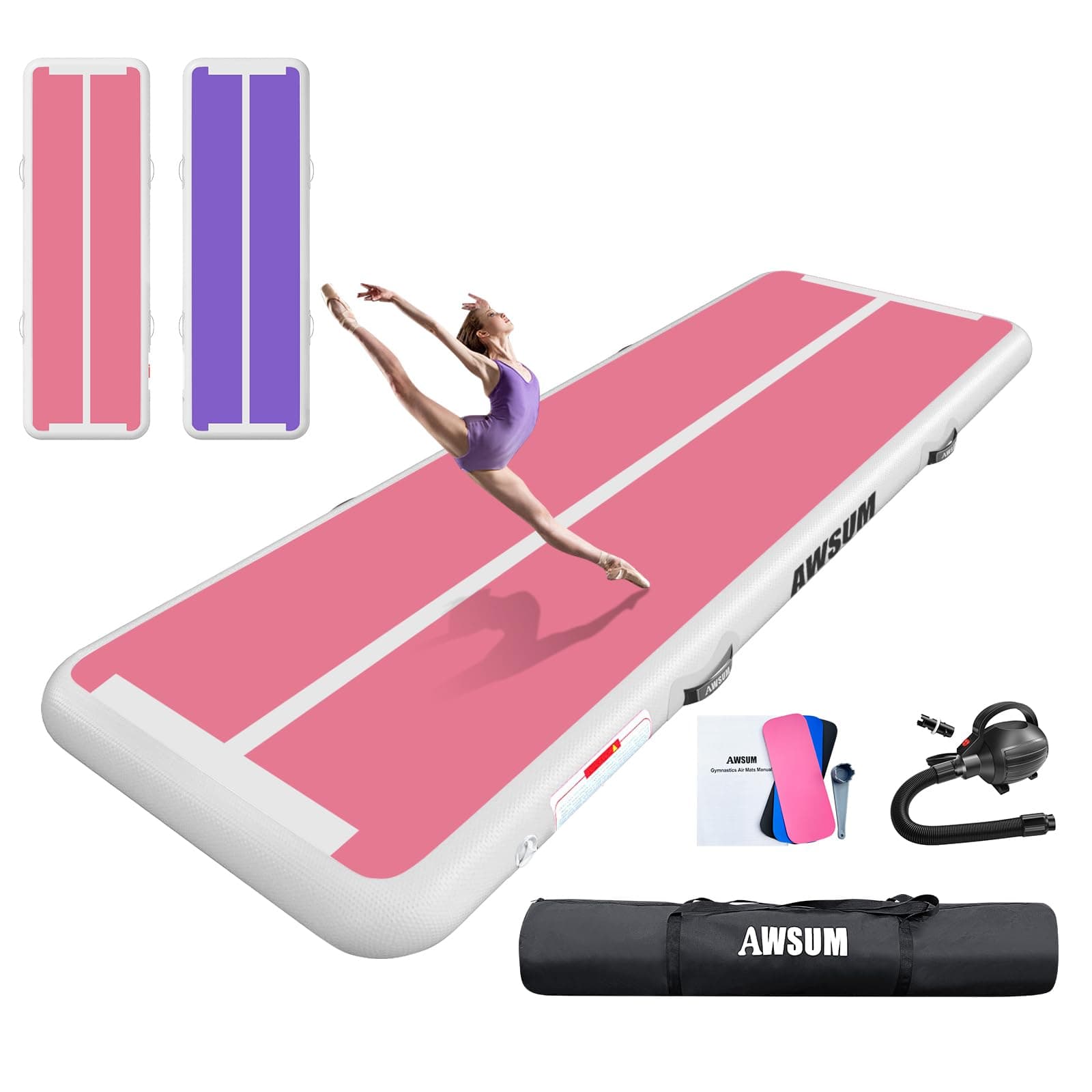 AWSUM Inflatable Air Gymnastics Mat 10ft/13ft/16ft/20ft/23ft Training mat 4/8 inches Thick tumbling mat with Electric Pump for Home/Gym/Outdoor
