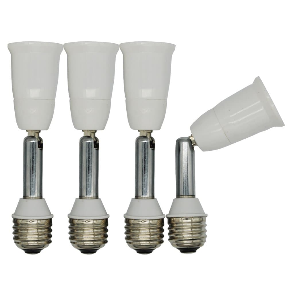 E26 Light Socket Extender,Medium Screw Socket E26/E27 Angle Adjuster Holder Adapter,Solid Neck and Angel Adjustable (Solid Neck/Extends by 4"(10cm),4-Pack)