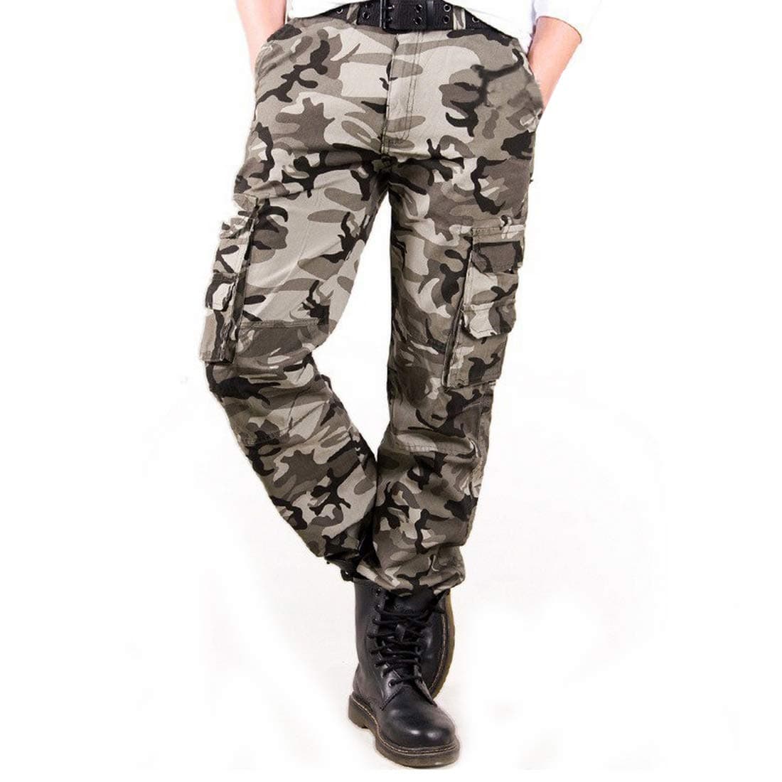 iCKER Mens Relaxed-Fit Cargo Pants Multi Pocket Military Camo Combat Work Pants