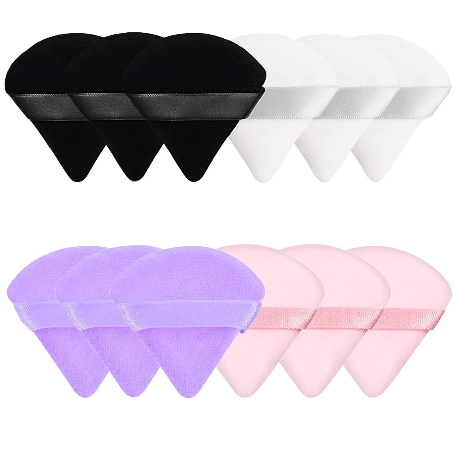 12 Pieces Triangle Powder Puffs, Washable Velvet Powder Puff Wet Dry Dual-Use Makeup Puff Cosmetic Puff Soft Velour Puff Foundation Puff for Face Loose or Pressed Powder