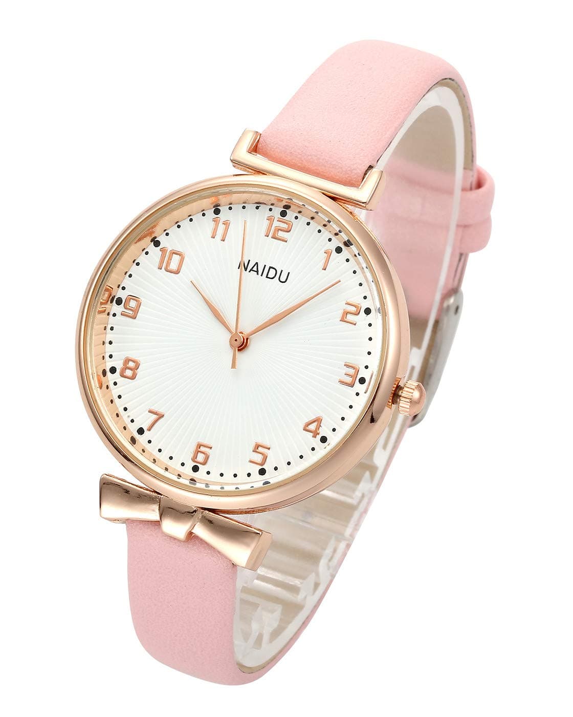 Womens Ladies Classic Simple Leather Analog Quartz Wrist Watch Rose Gold Case Arabic Numerals Casual Dress Watches