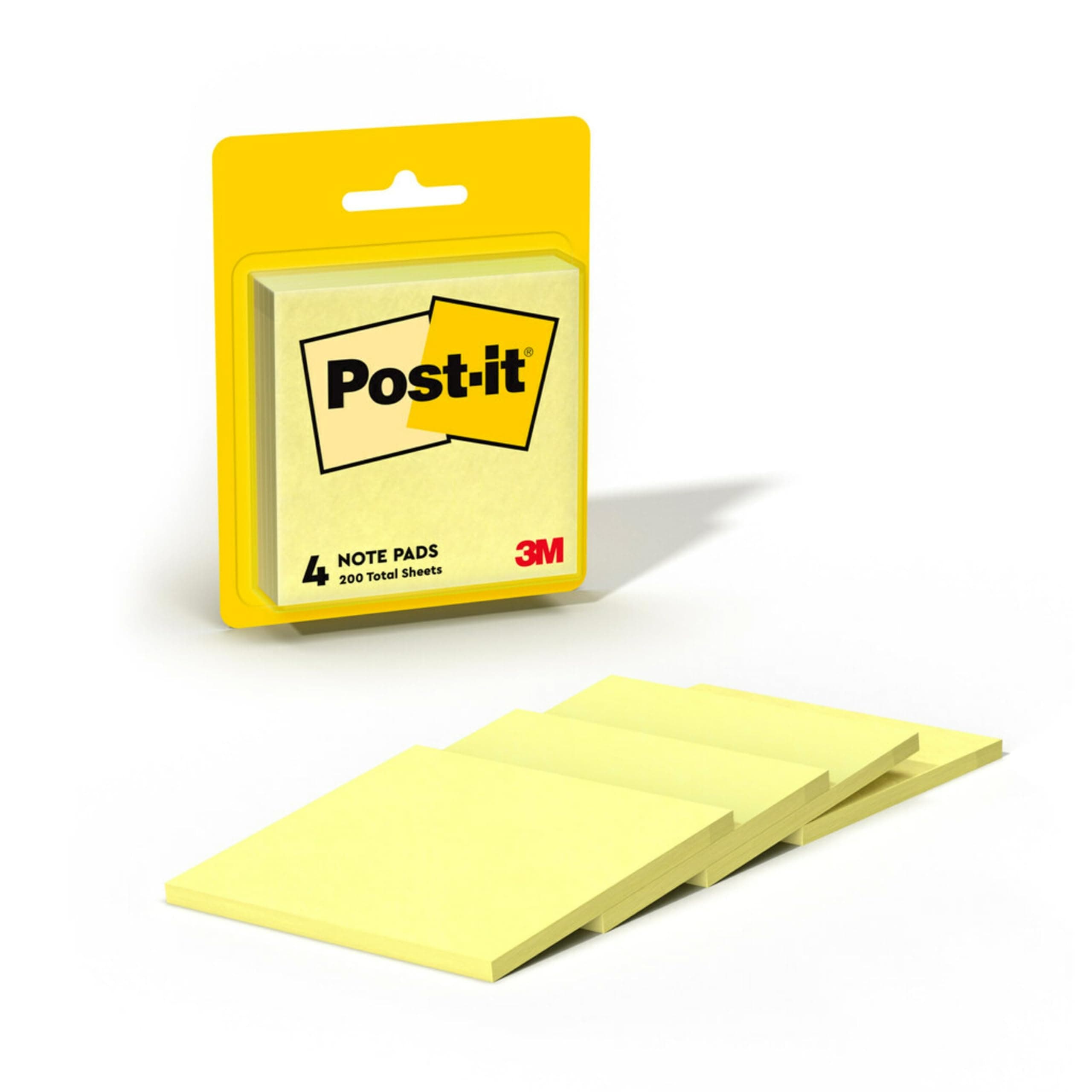 Post-it Notes, 3 in x 3 in, 4 Sticky Notes Pads, 50 Sheets per Pad, The Iconic Canary Yellow Note, School Supplies and Office Products