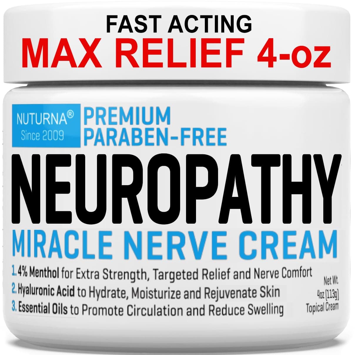 Neuropathy Cream - Maximum Strength Relief Cream for Feet, Hands, Legs, Toes,Support - Large 3 oz Ultra Strength Arnica, MSM, Menthol, Soothing, Fast-Acting