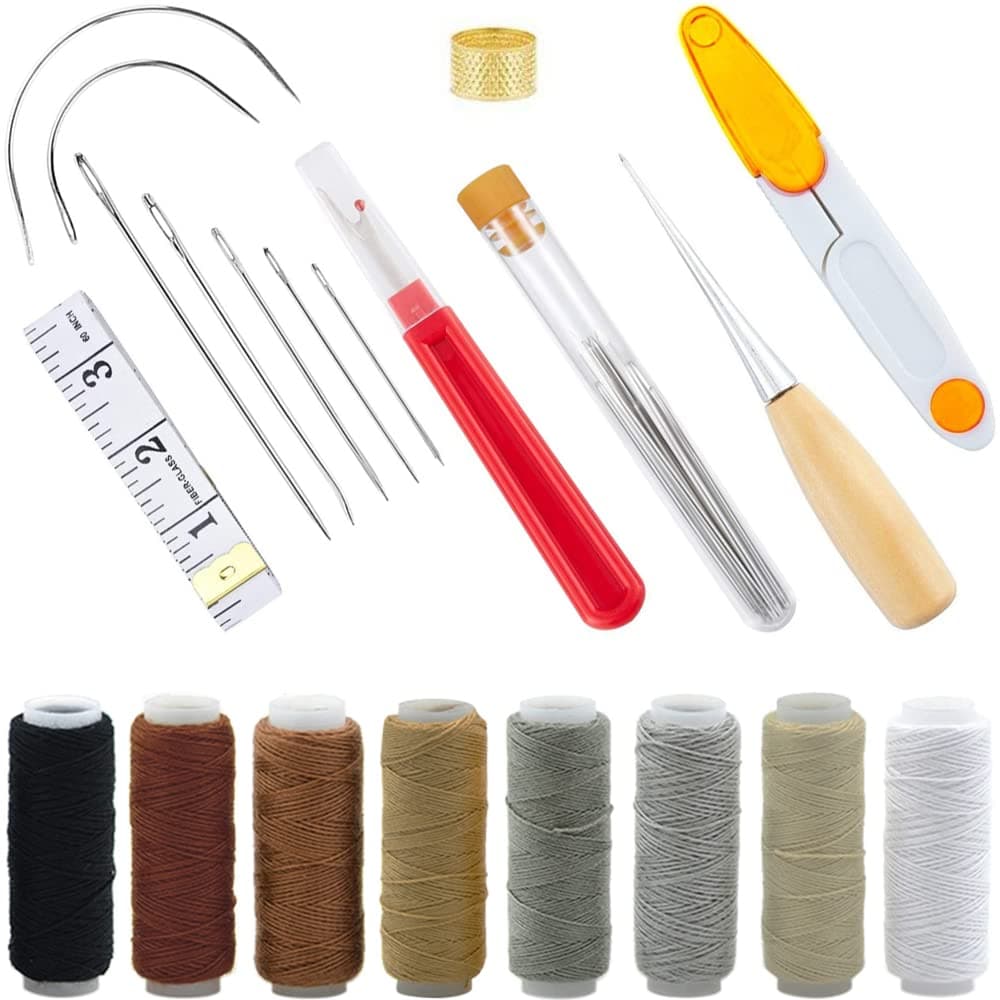 OVLORT Upholstery Repair Kit 29-Pack, Leather Craft Tool Kit Leather Hand Sewing Needles Canvas Thread and Needles Tape Measure Large-Eye Stitching Needles for Leather Repair