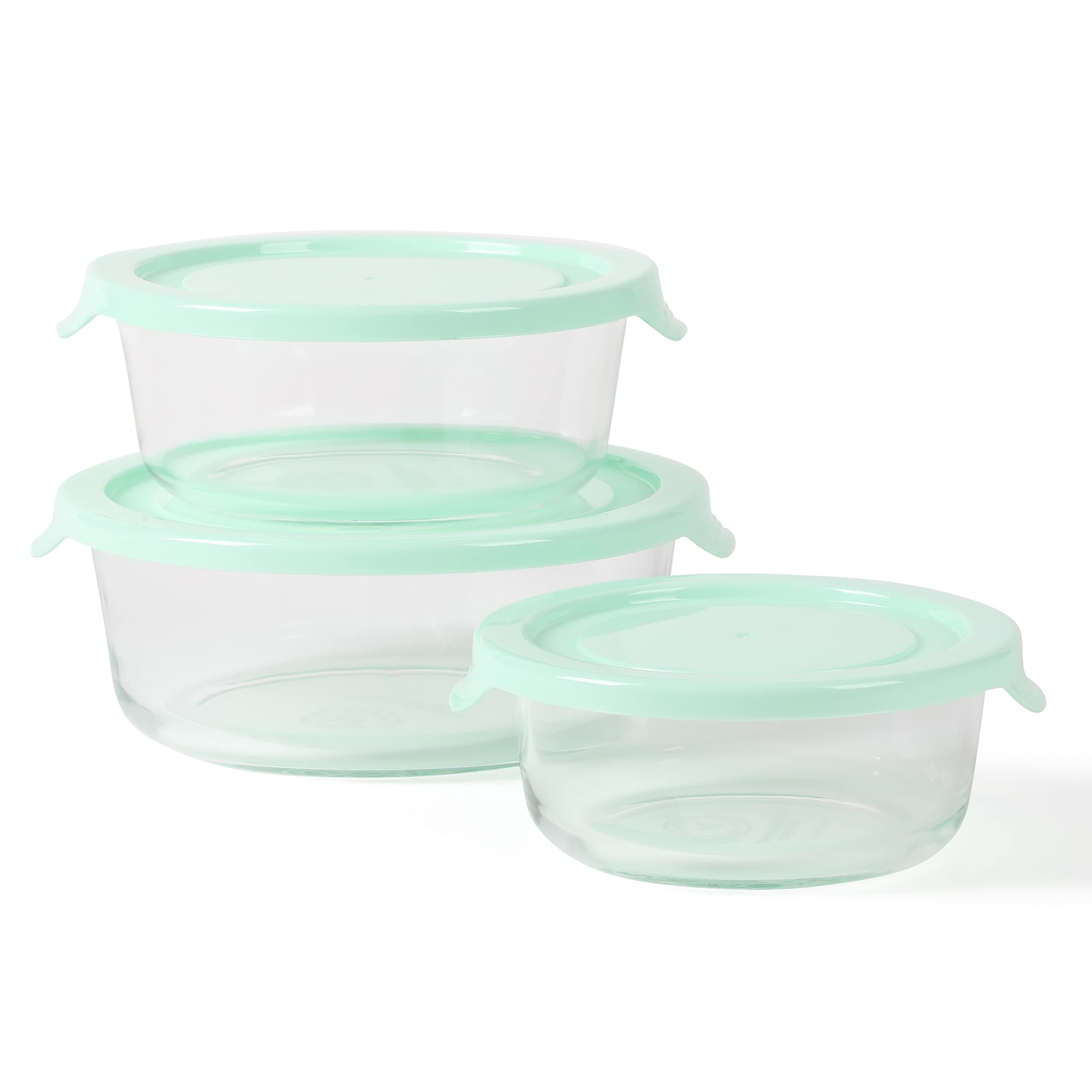 Martha Stewart Hadsell 6 Piece 32.1 oz, 22 oz, 13.5 oz Round Borosilicate Glass Storage Container Set w/PP Pop Martha Blue Lids