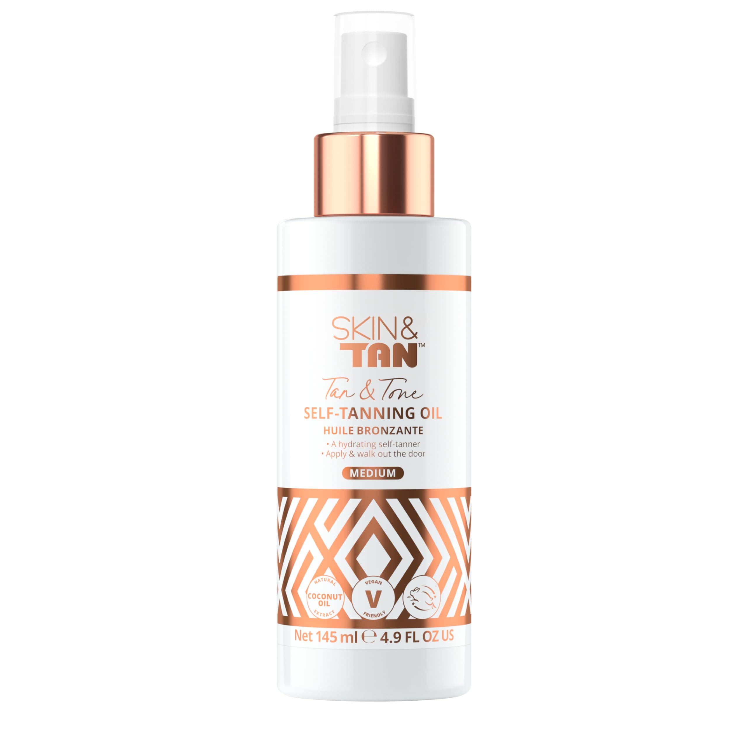 Skinny Tan Tan & Tone Self Tan Oil - Streak Free Natural Looking Fake Tan with Coconut Oil, Enriched with Guarana Extract to Tone & Firm Skin, Cruelty-Free & Vegan - Medium, 145ml