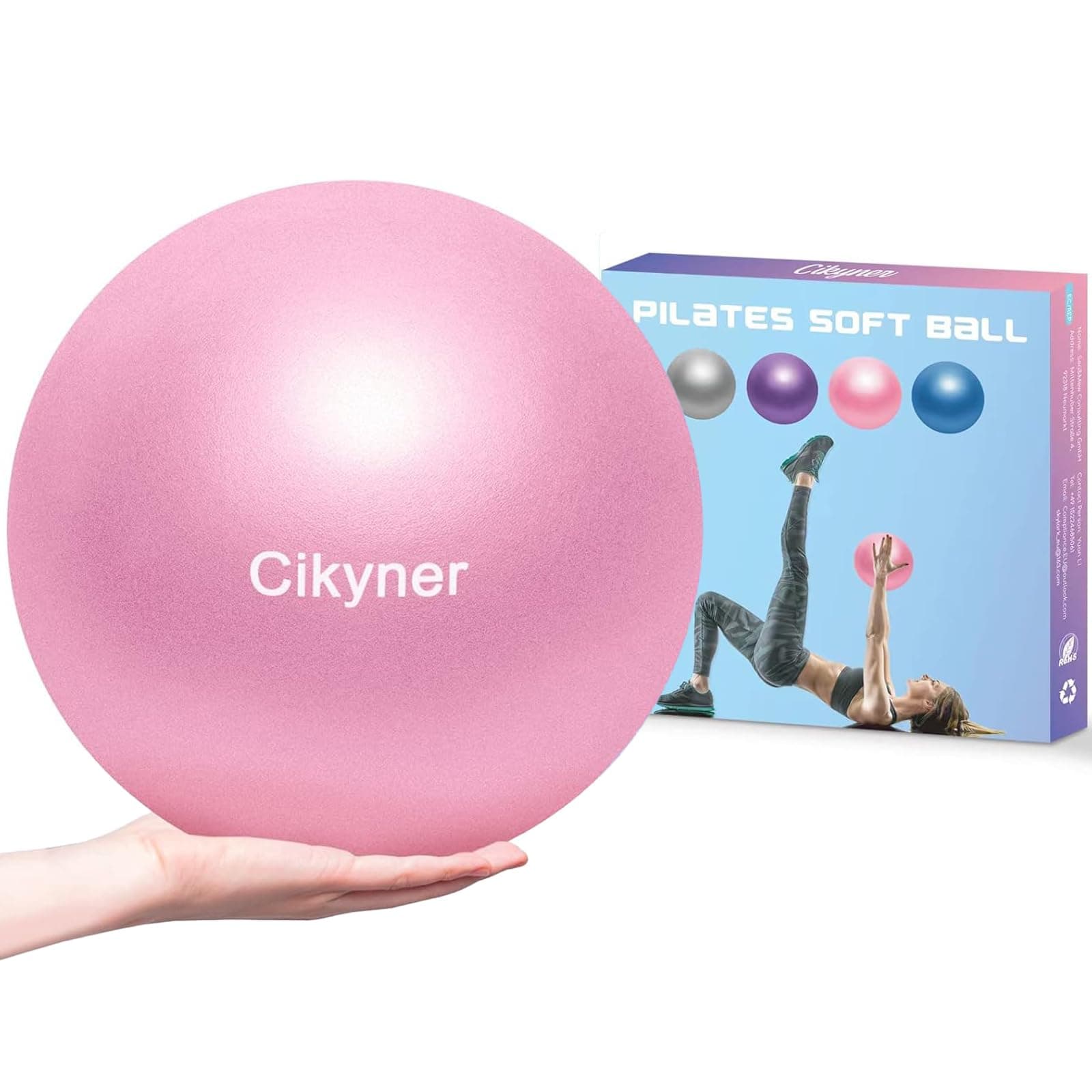 Cikyner Soft Pilates Ball, 23-25 cm Small Exercise Ball with Inflatable Straw, Pilates Ball for Pilates, Yoga, Full Body Workout, Improving Balance at Home in the Gym and Office